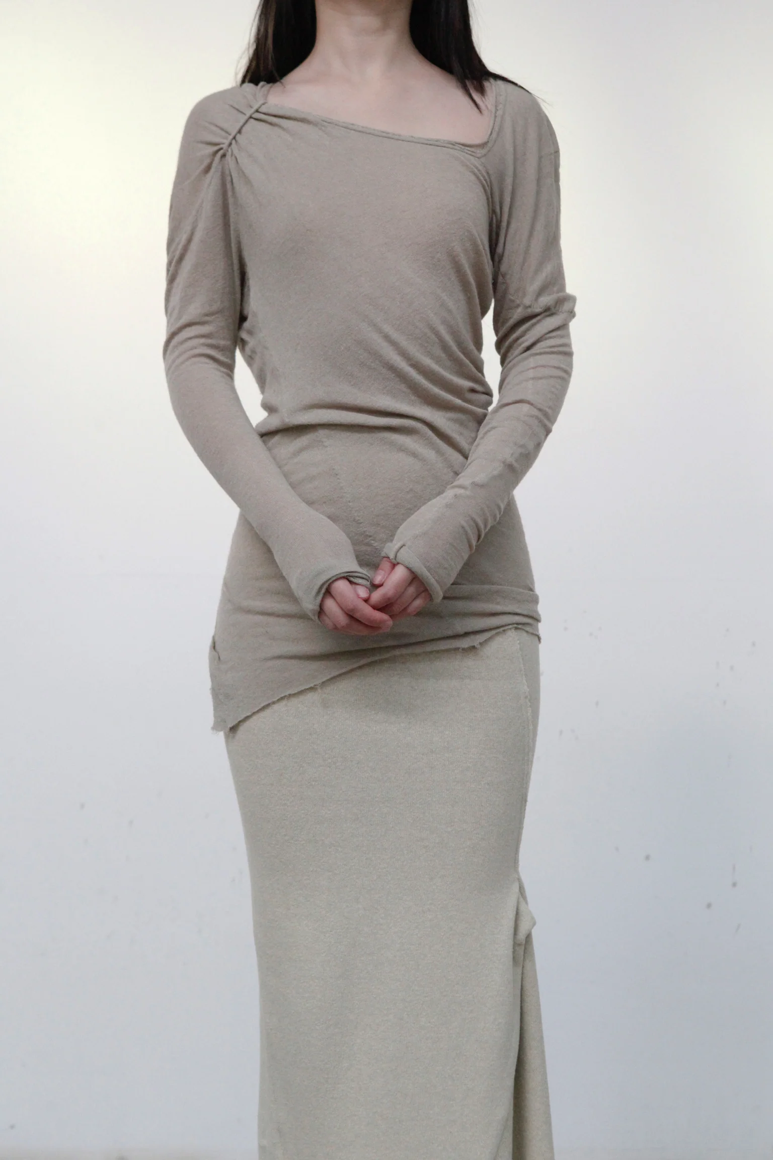 Marc Le Bihan Asymmetric long-sleeved top with shoulder ties 2861 MLB-2861-DLH TILLEUL Light green yellow - Image 5