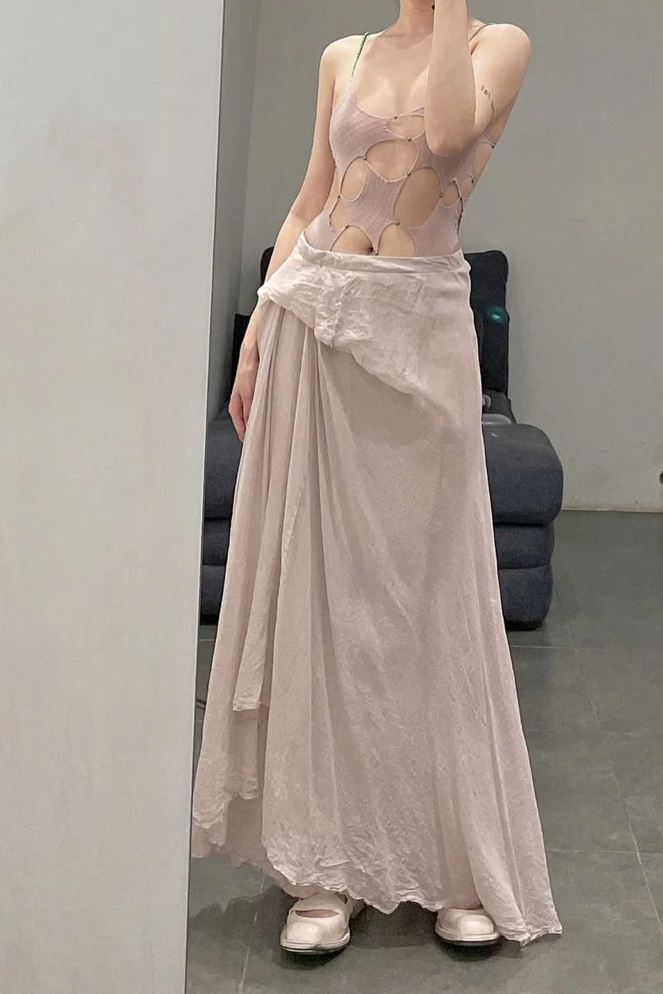 Marc Le Bihan irregular wrinkled silk skirt series 2503 deadwood rose - Image 11