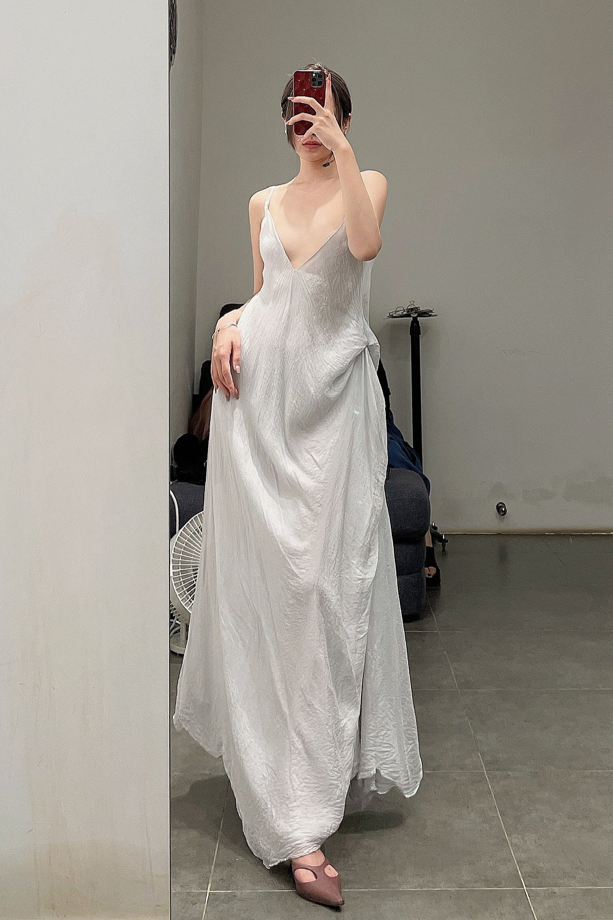 marc le bihan silk slip dress 2107 GRIS PERLE pearl grey - Image 9