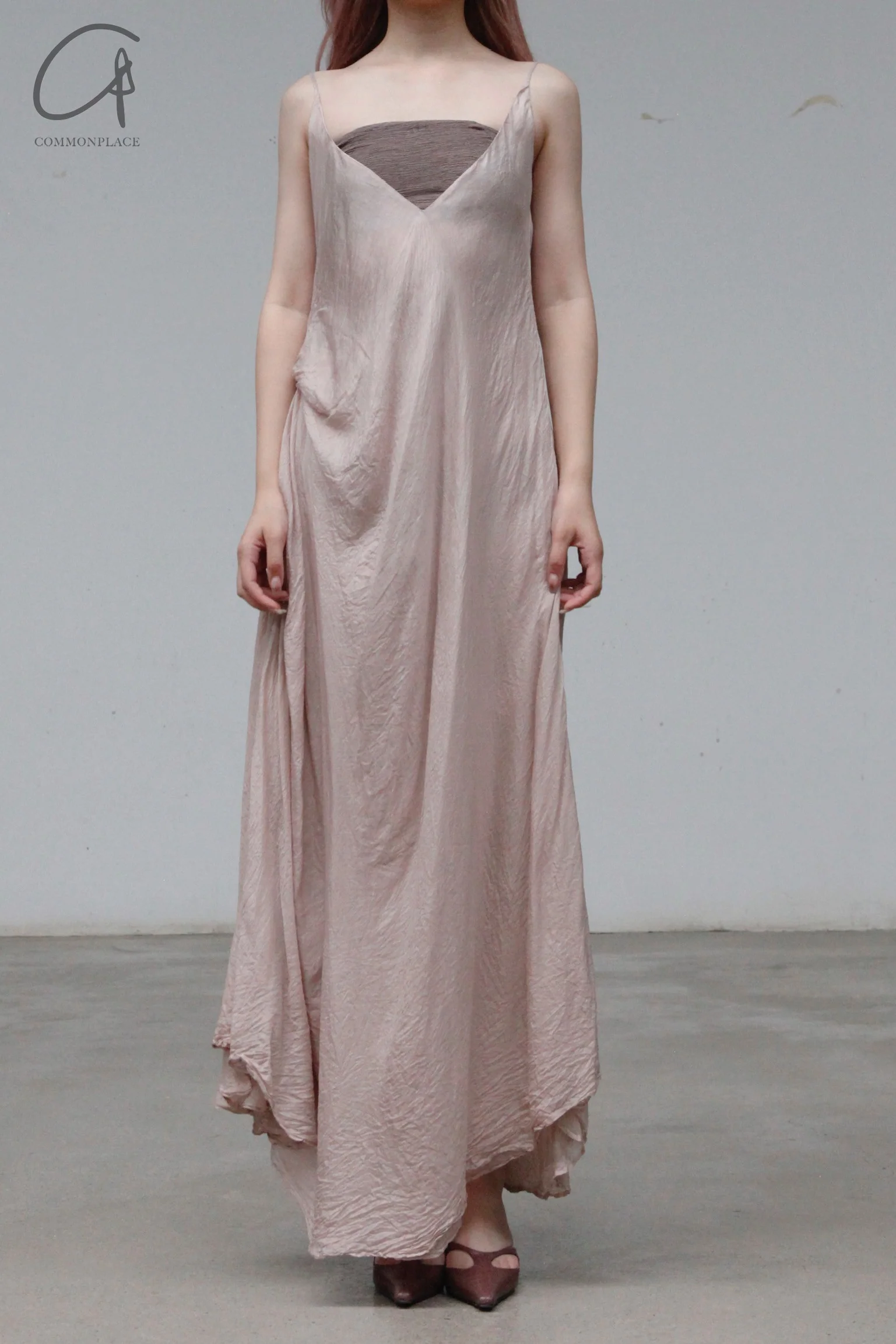 marc le bihan silk slip dress 2107 ROSE POUDRE rose red