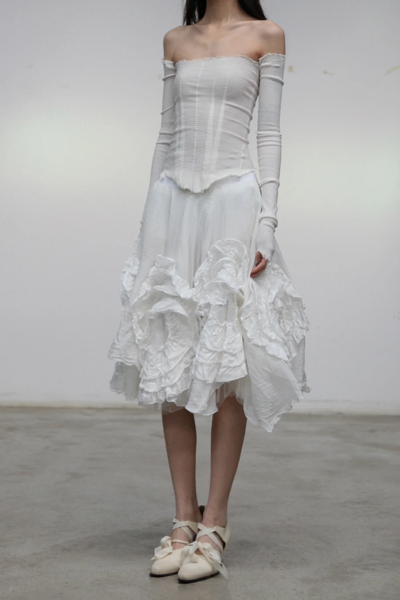Marc Le Bihan Silk Tulle Floral Midi Skirt Series, France, MLB--2596-E21-ECRU - Image 3