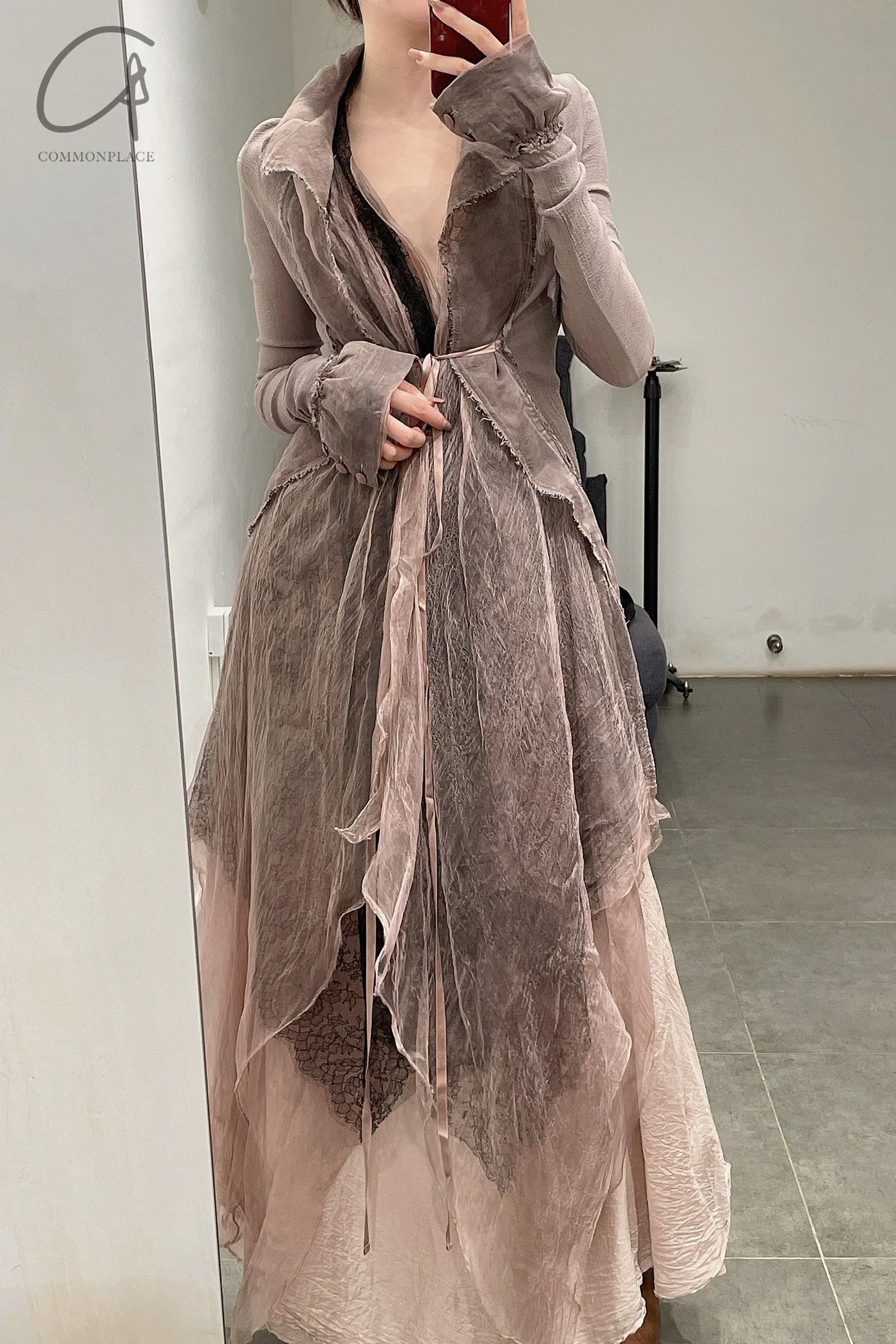 marc le bihan patchwork silk tuxedo skirt 22917 VIEUX ROSE old rose PMLB3 - Image 10
