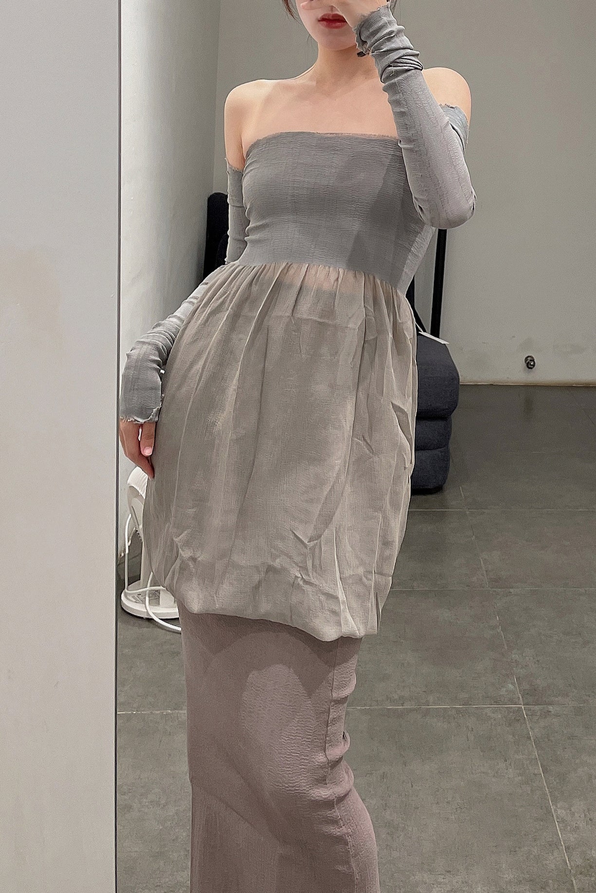 marc le bihan strapless tube top dress 21944-E21 GREY - Image 6
