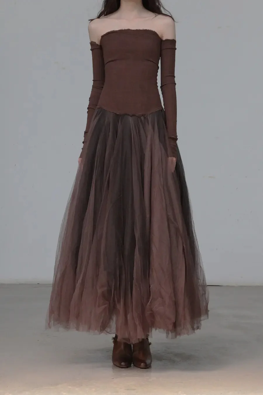 Marc Le Bihan 21908 Shrink Silk Ballet Dress Flat Shoulder Series Triple Tulle Skin-friendly MLB-21908-SHENHE Dark Brown - Image 7