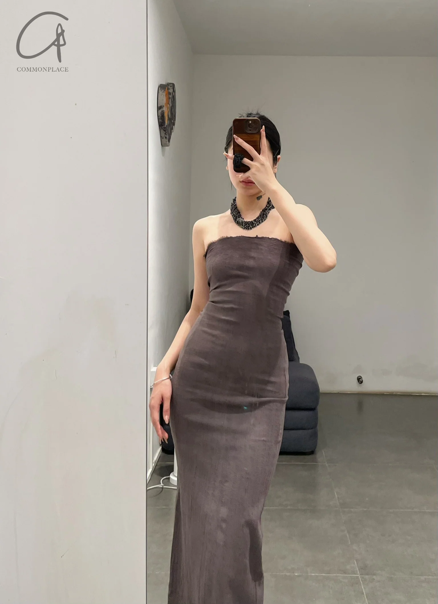 Marc Le Bihan 21915 Silk Shrinkage Stretch One-Piece Dress Collection French High-Level Handmade MLB-21942-HGY Granite PMLB4 - Image 5