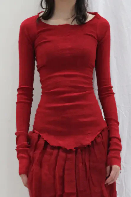 Marc Le Bihan Silk Shrink Classic Long Sleeve Base Top 26900 Series French Handmade MLB-26900-HONG Red