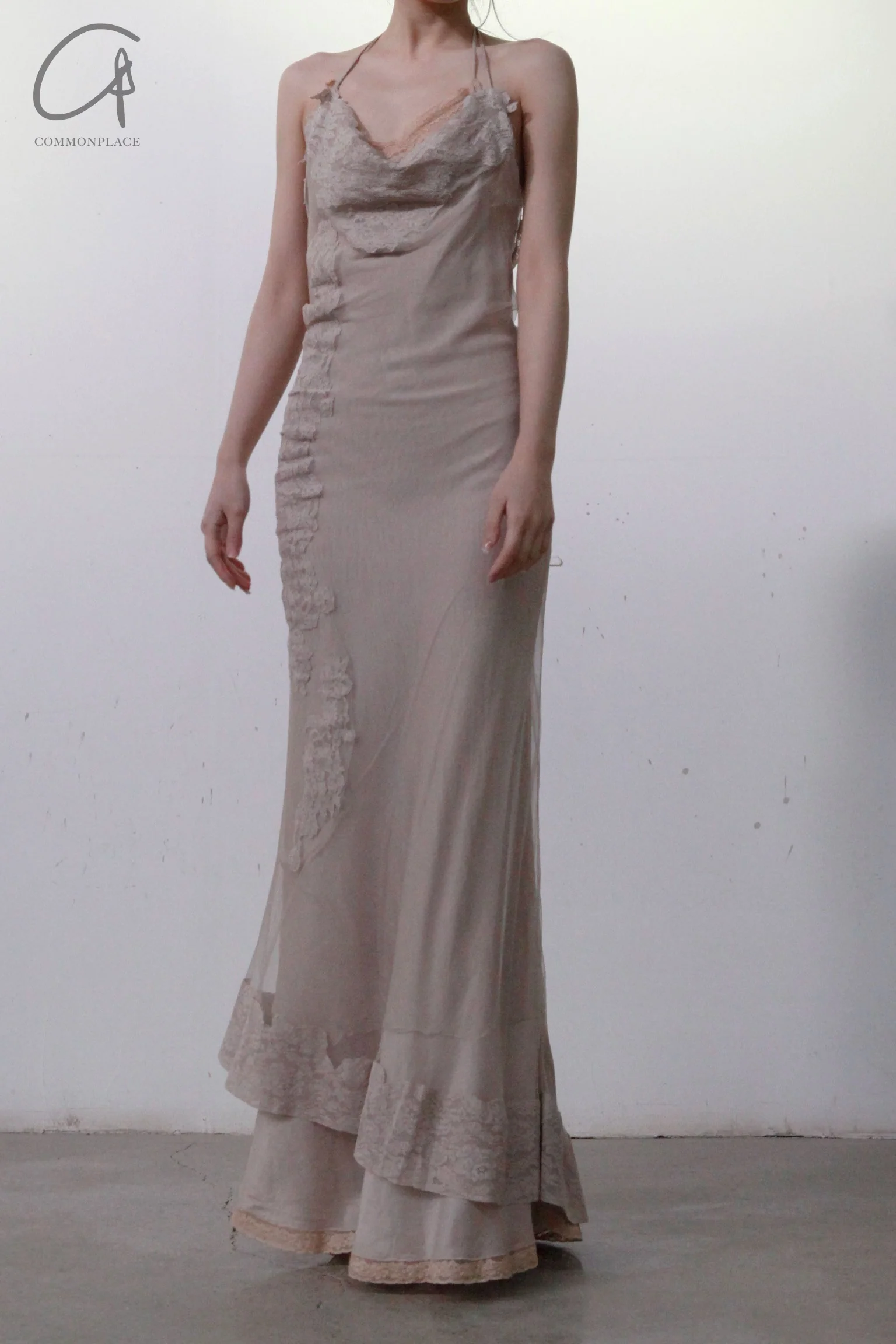 marc le bihan two-piece embellished maxi dress 21221 BEIGE - Image 5