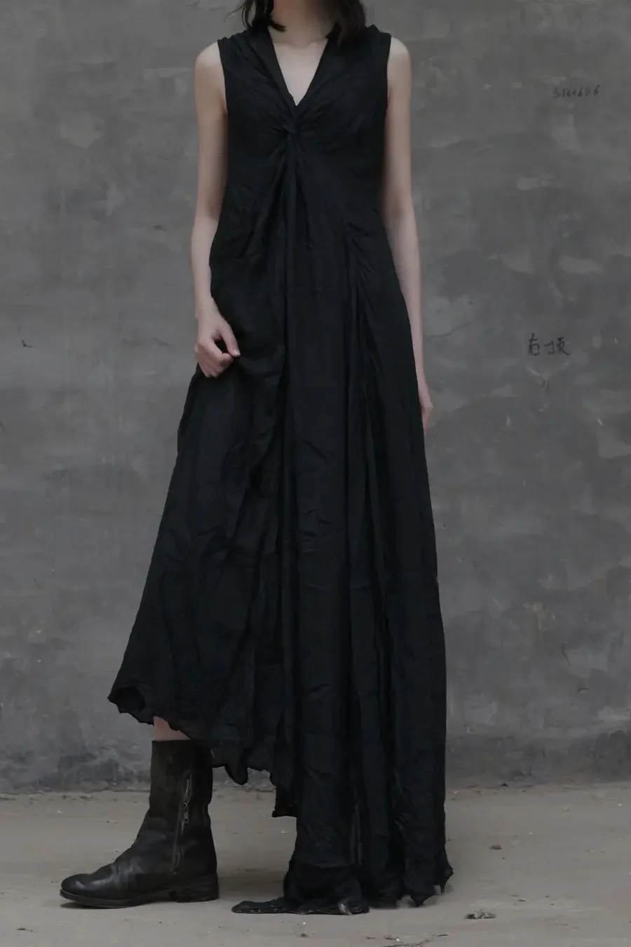 Marc Le Bihan (Black-V Neck Sleeveless Dress) 2132 - Image 2