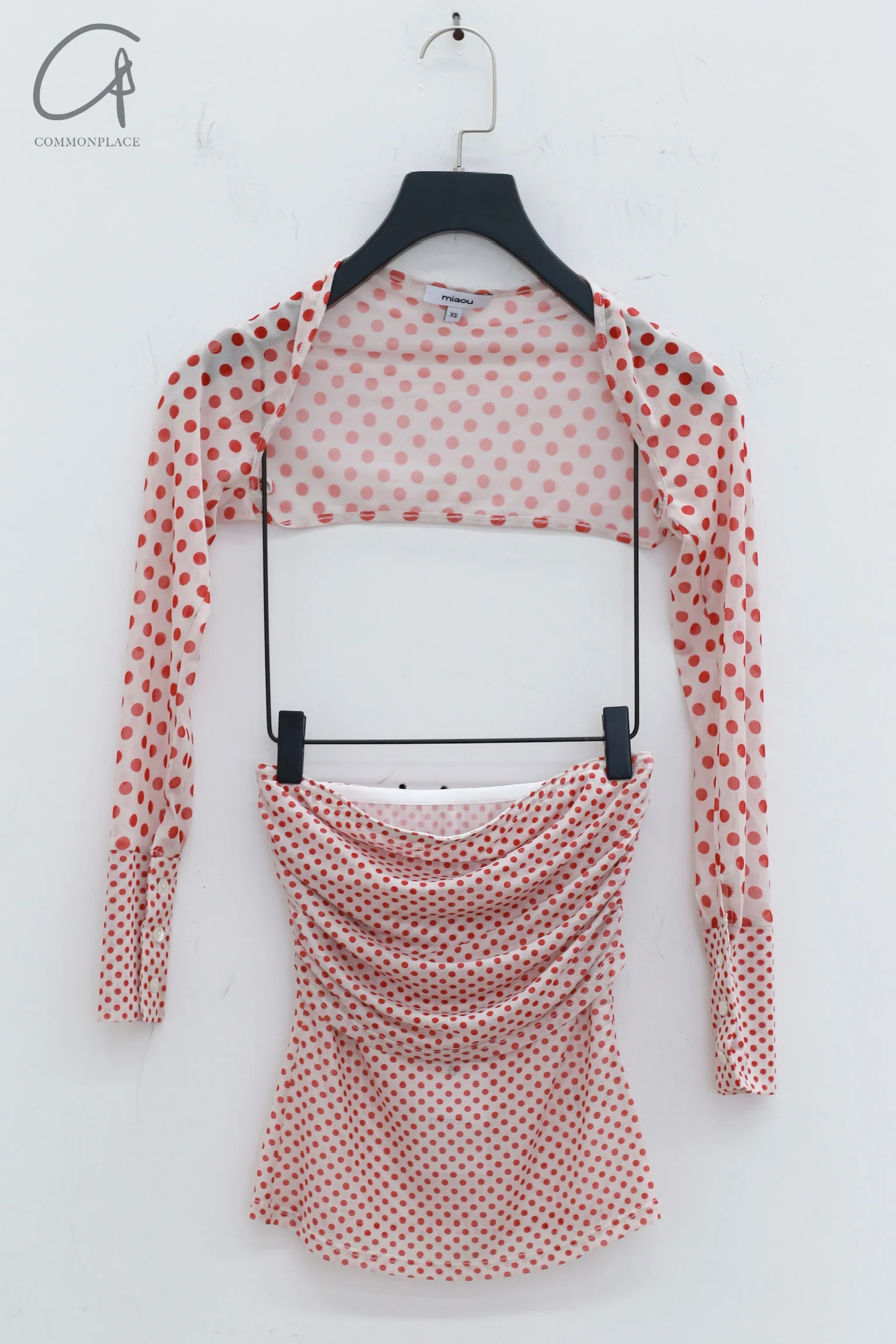 MIAOU 24 Autumn and Winter Freely Disassembled Multi-wear T-shirt MAU-7112PM2WPD-BYD White Polka Dot - Image 5