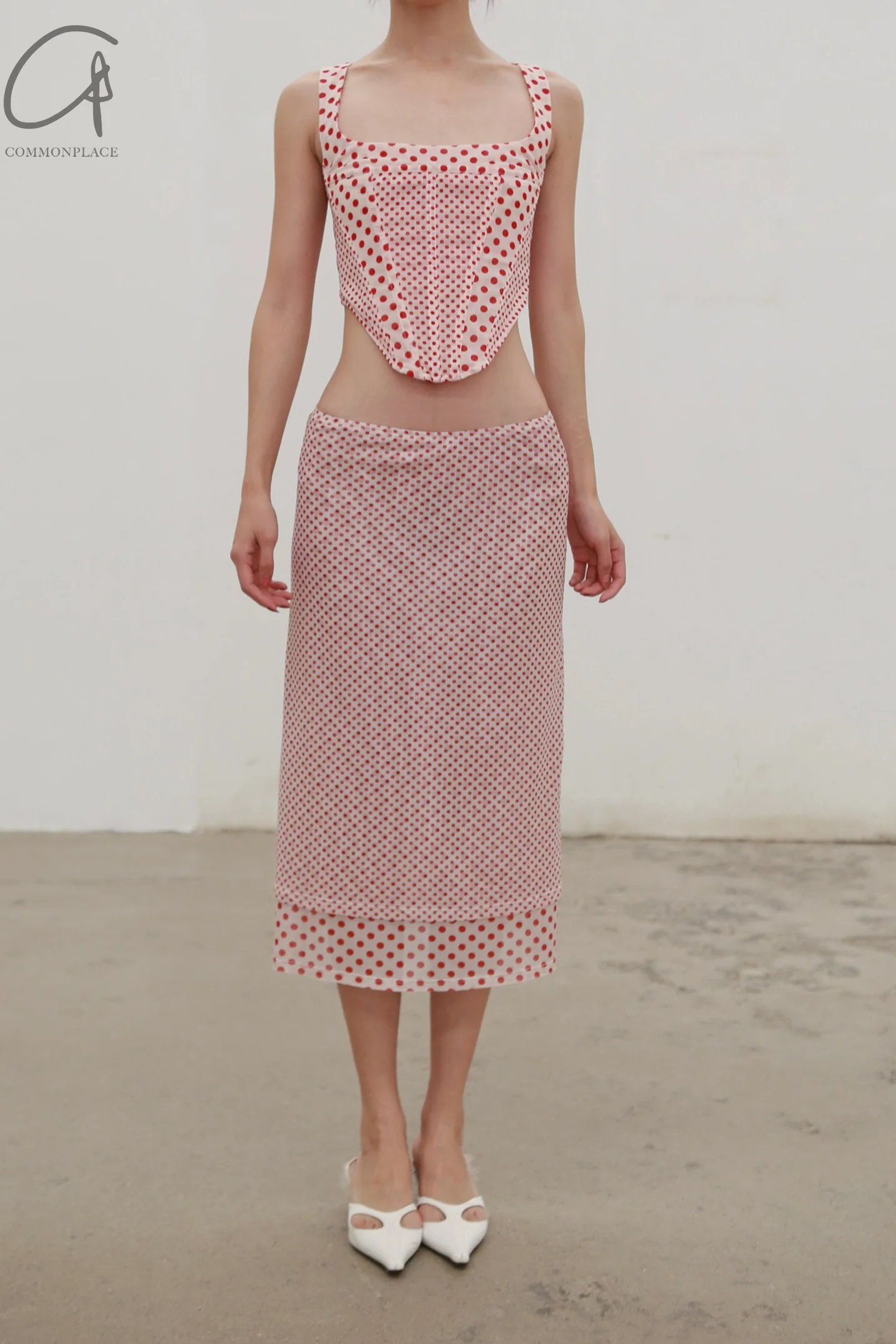 MIAOU 24 autumn and winter square collar fishbone polka dot vest MAU-7020PM3WPD-BYD white polka dot - Image 2
