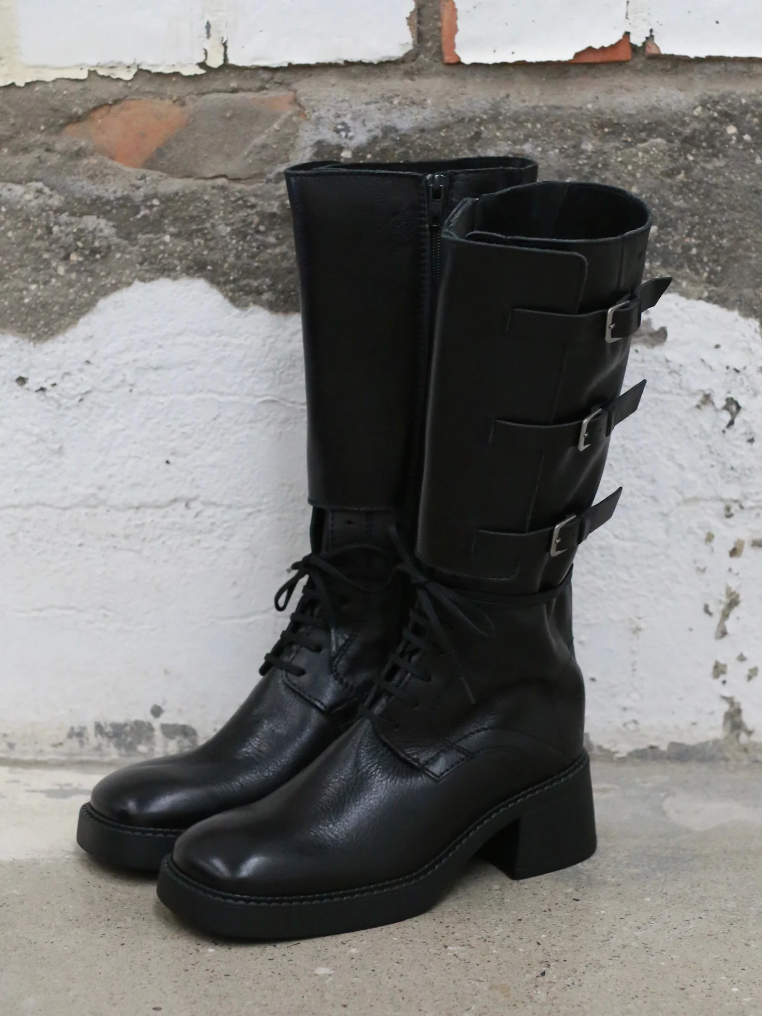 Miista Fall/Winter 2025 Lace-up Buckle Square Toe High Boots, Spain, MST-E8_3996-HEI, Black (MST-E8_3998) - Image 3