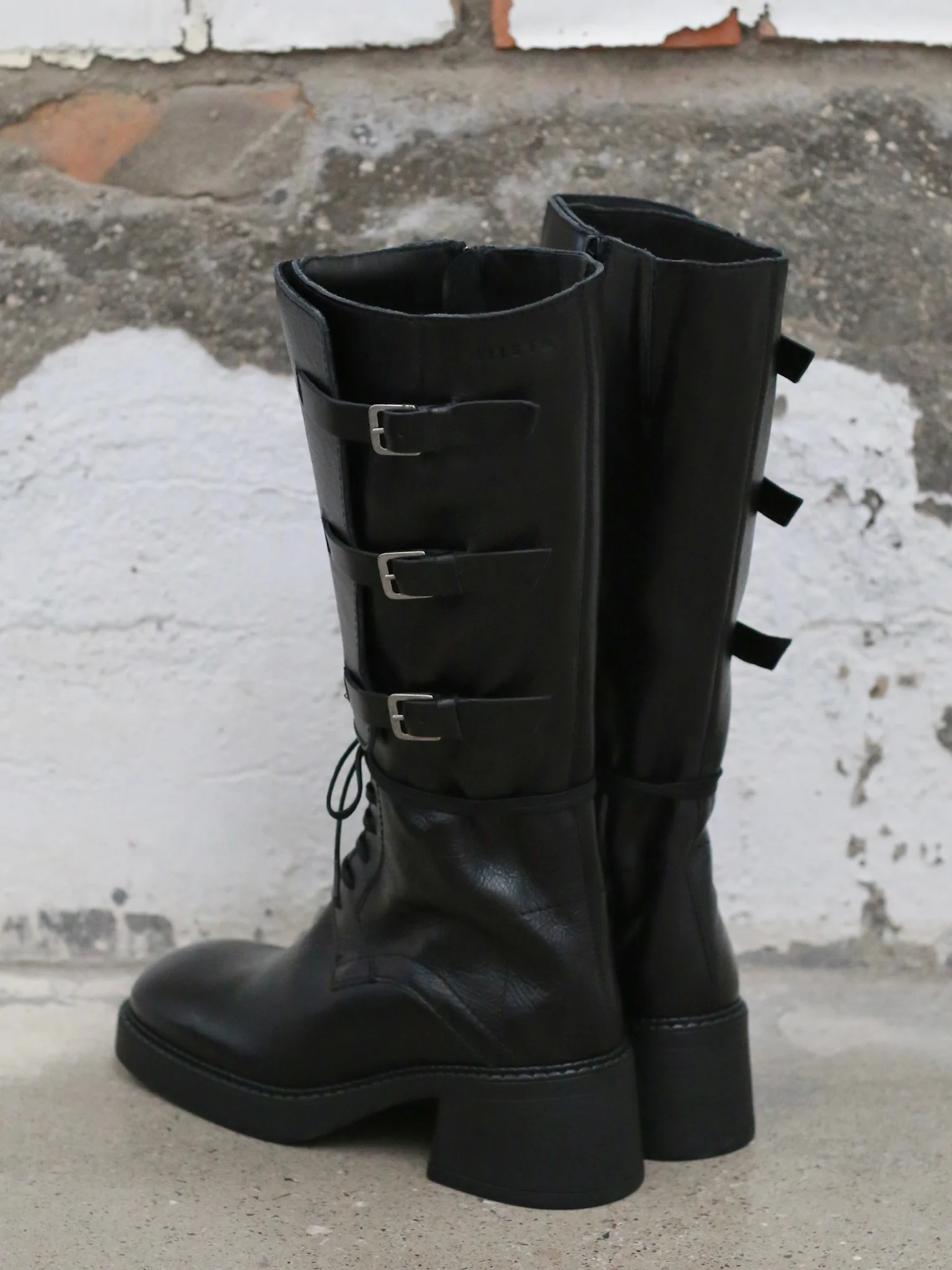Miista Fall/Winter 2025 Lace-up Buckle Square Toe High Boots, Spain, MST-E8_3996-HEI, Black (MST-E8_3998) - Image 4