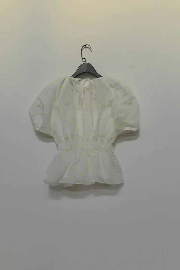 MING MA jacquard puff sleeve pleated top SS21-TO05-YWJAC - Image 13