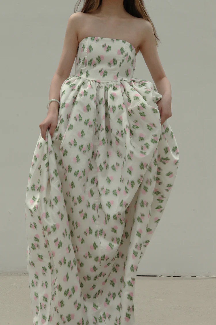 MING MA jacquard tube top flower bud skirt SS21-DR15-PKJAC - Image 5