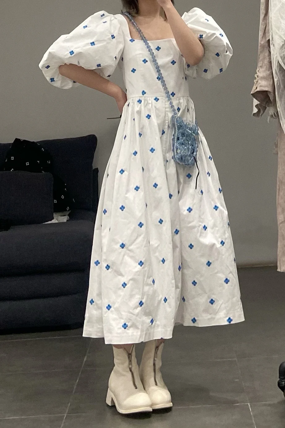 MING MA SS21 DR08-WTCT One-piece neck puff sleeve dress - Image 2