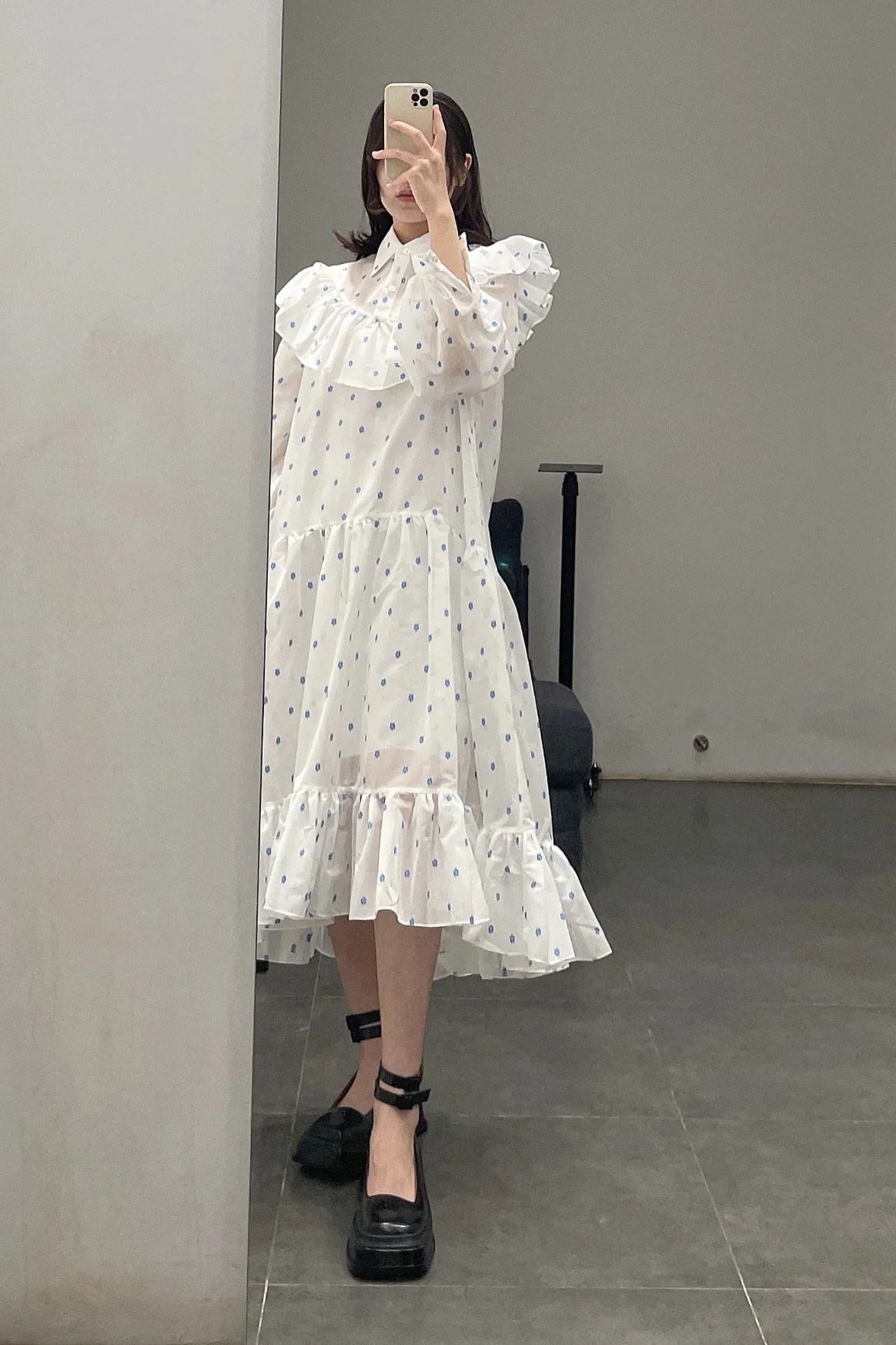 MING MA SS21 DR14-BLJAC V-neck jacquard pleated dress (with petticoat) - Image 4