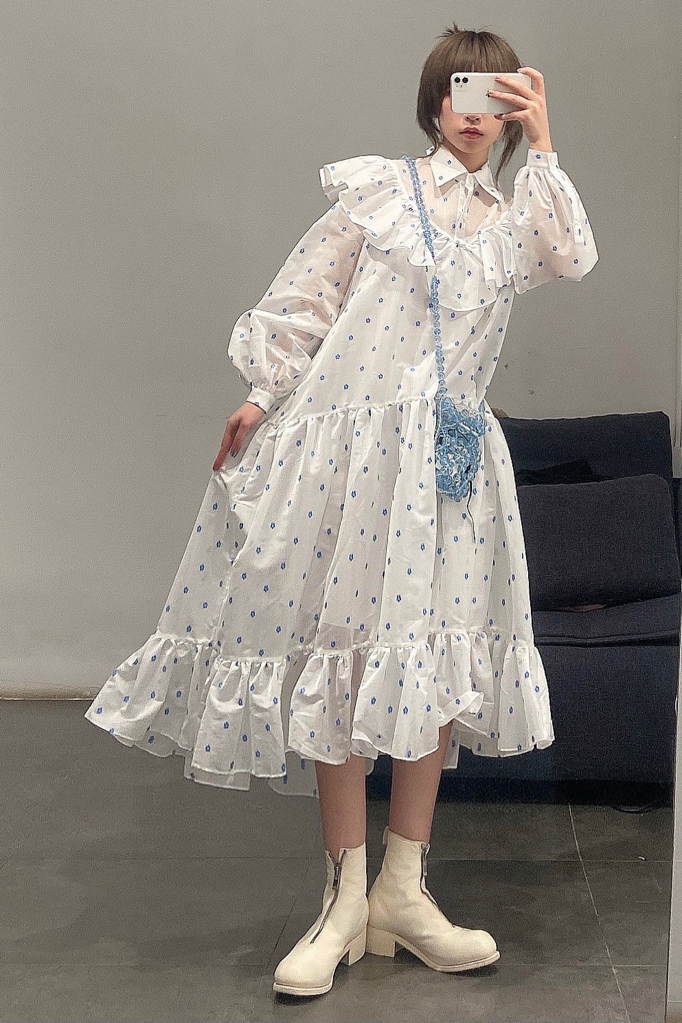 MING MA SS21 DR14-BLJAC V-neck jacquard pleated dress (with petticoat) - Image 9