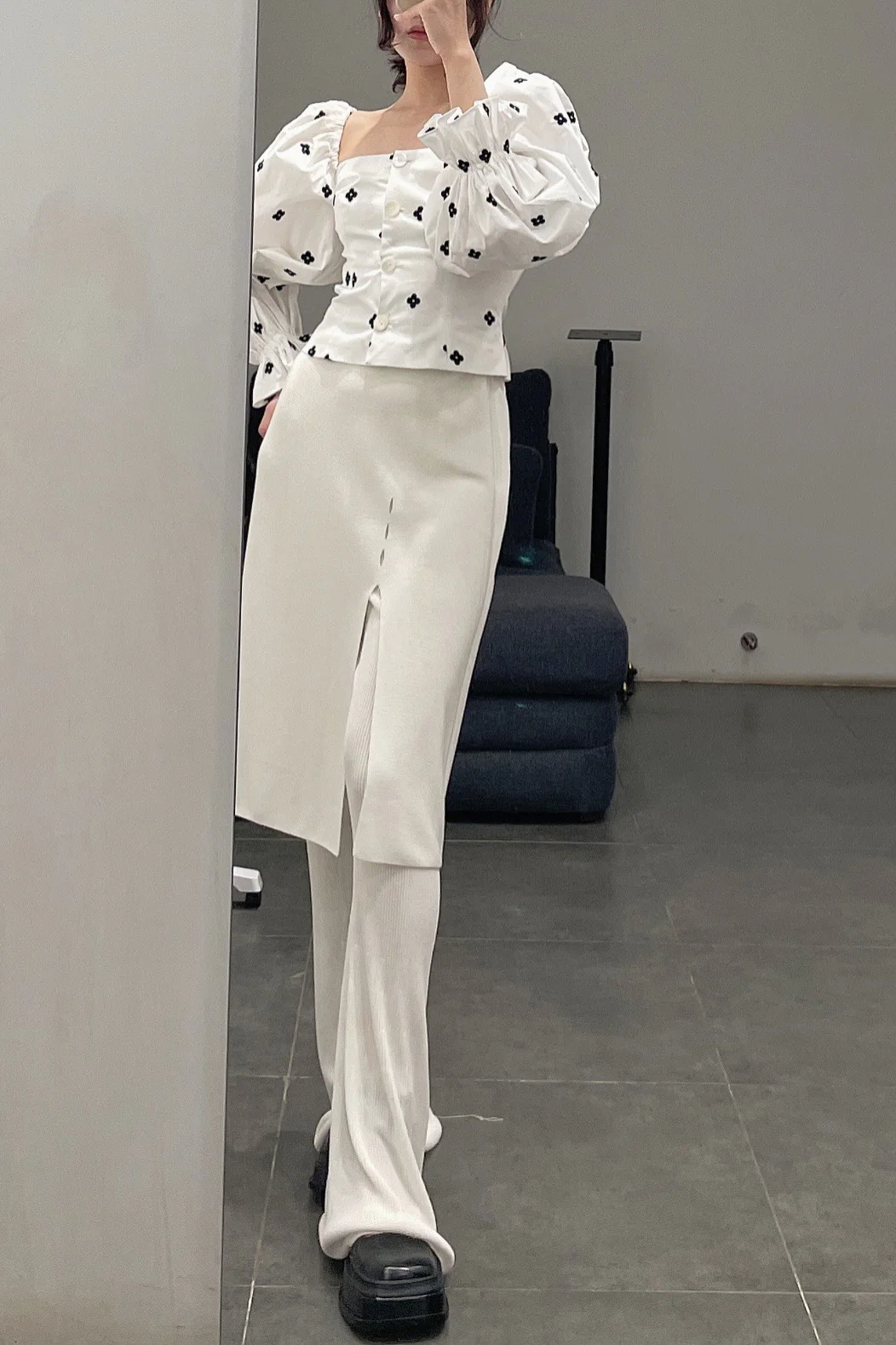 MING MA TO11-WTCT  embroidered puff sleeve top - Image 6
