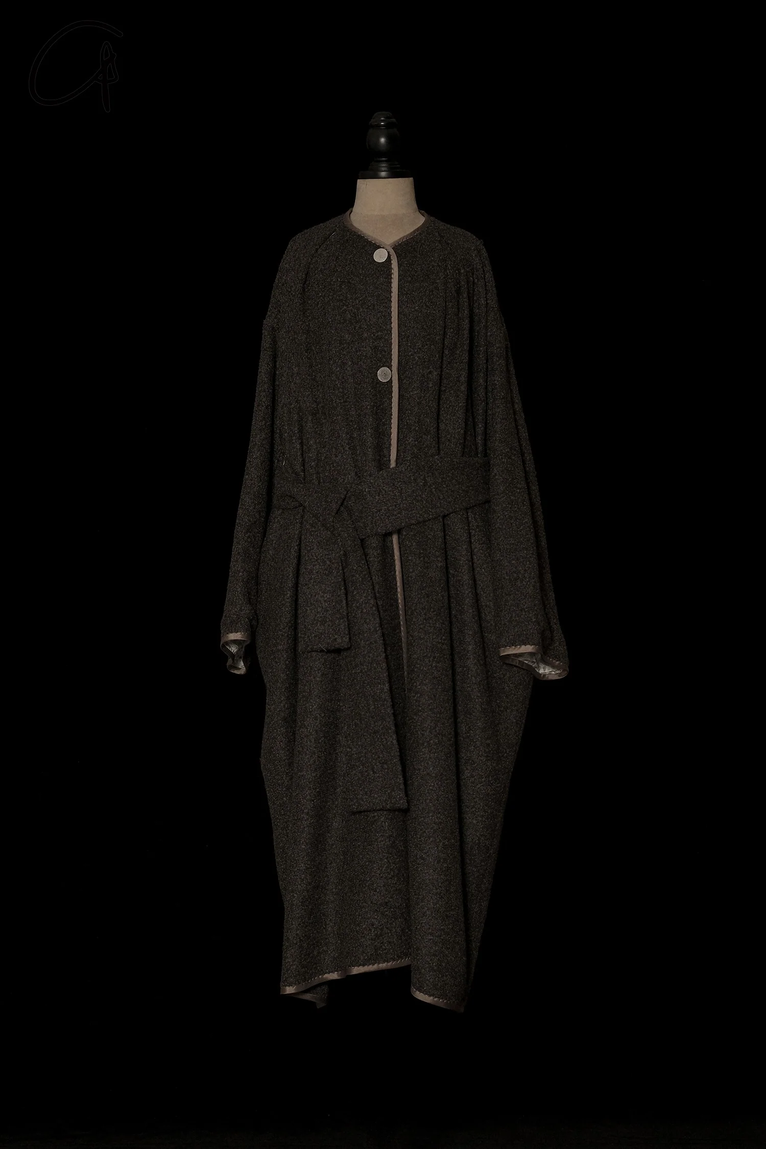Mutedance 24 Autumn and Winter Collarless Belt Wool Coat MD-MD24FW40-OLIVE GREEN MD24FW39 - Image 5