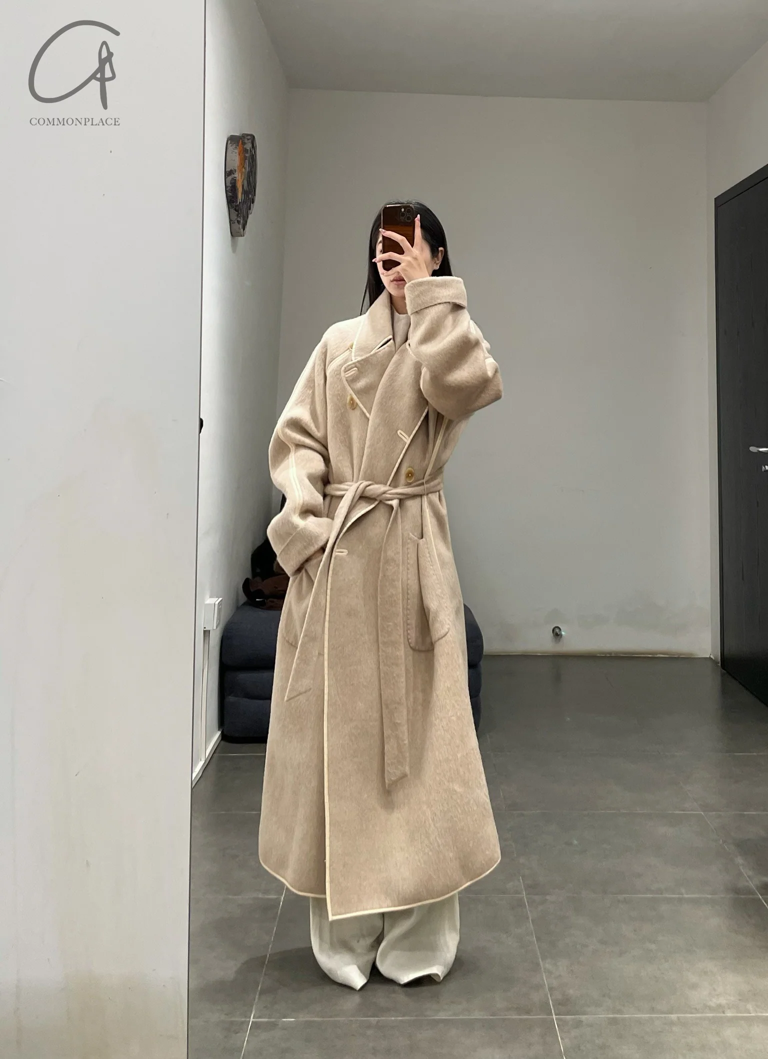 Mutedance 24 Autumn and Winter Double Breasted Lapel Jacket MD-MD24FW03-SAND - Image 13