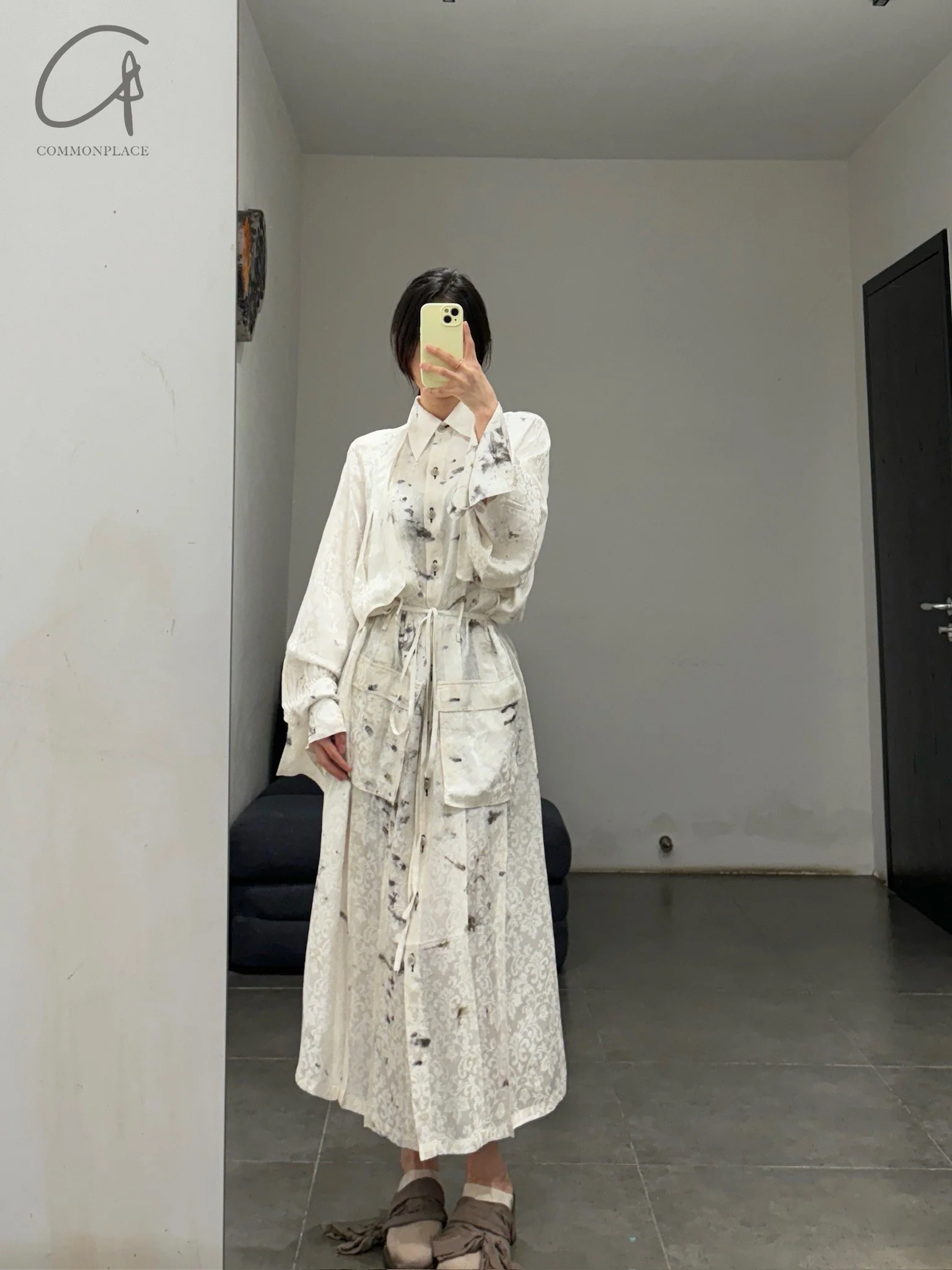 Mutedance 24 Autumn and Winter Flower Dye Button Long Dress MD-MD24FW103-hoary - Image 15