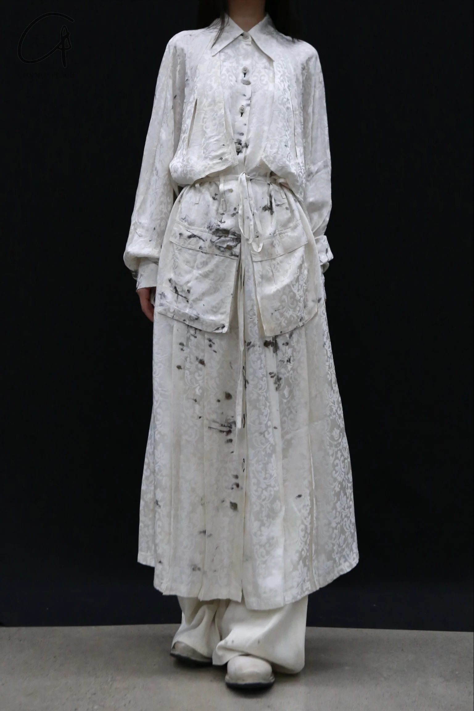 Mutedance 24 Autumn and Winter Flower Dye Button Long Dress MD-MD24FW103-hoary - Image 2