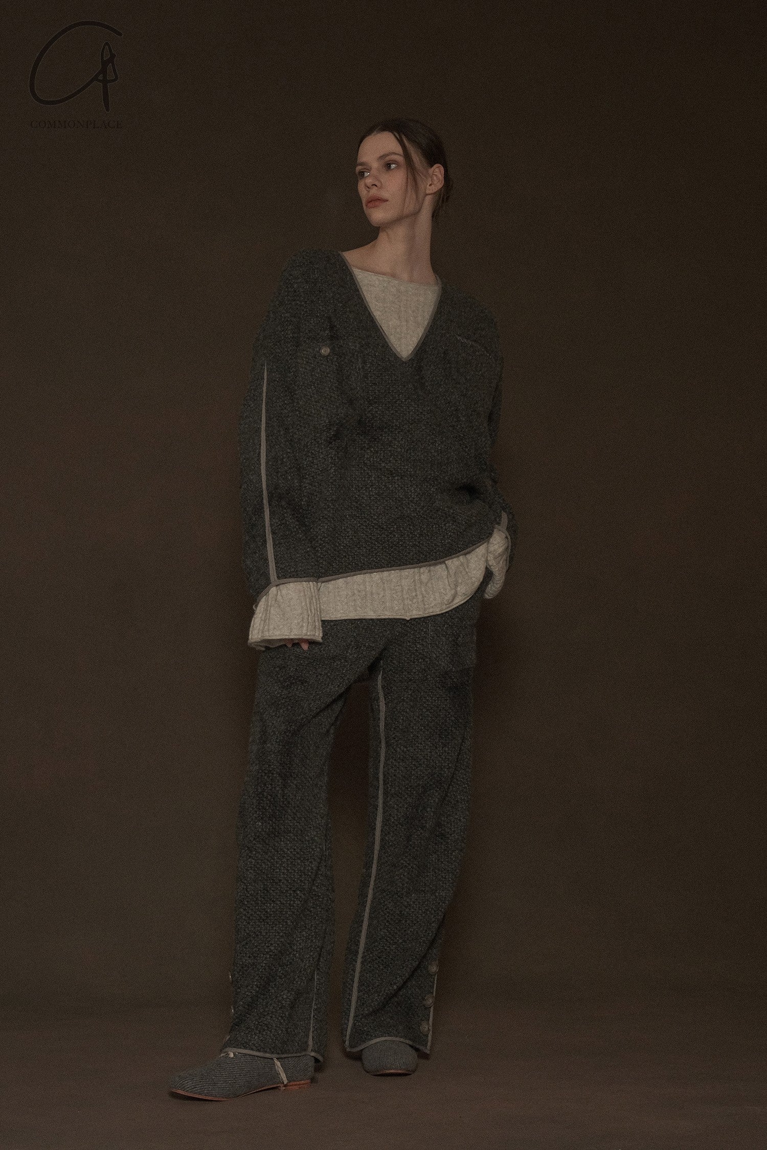 Mutedance 24 Autumn and Winter Flower Dye V-Neck Top Series MD-MD24FW59-GRAY MD24FW58 MD24FW59 - Image 9