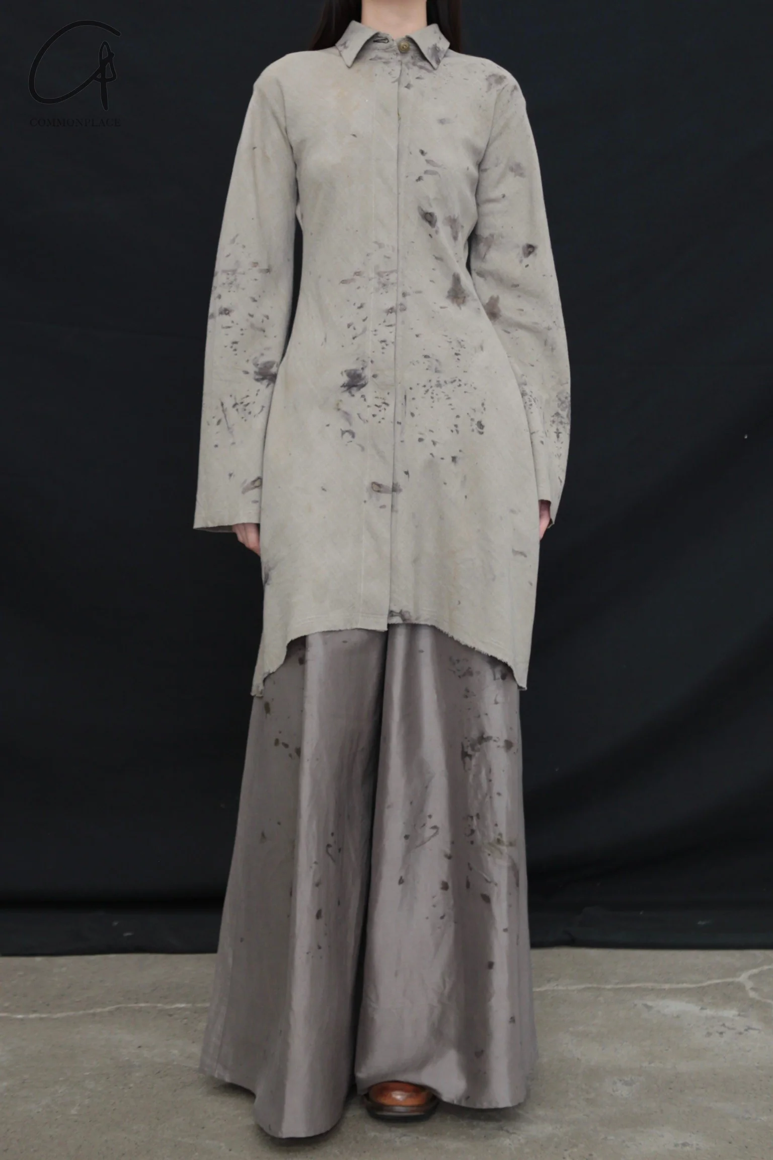 Mutedance 24 Autumn and Winter Flower Dye Wool Shirt MD-MD24FW71-CELADON - Image 2