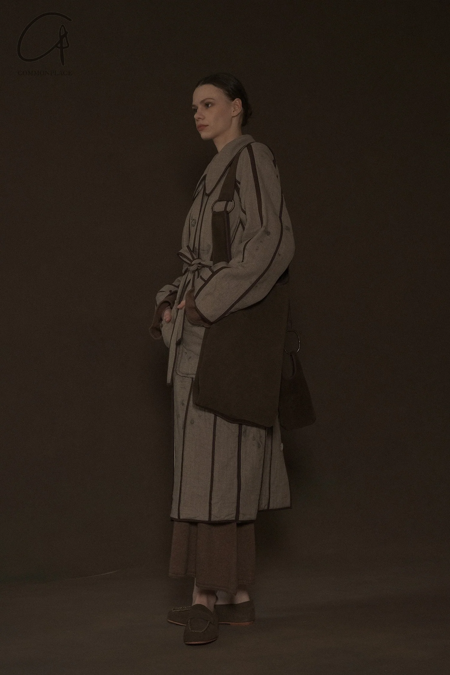 Mutedance 24 Autumn and Winter Lapel Flower Dye Belt Coat MD-MD24FW38-GRAY - Image 11