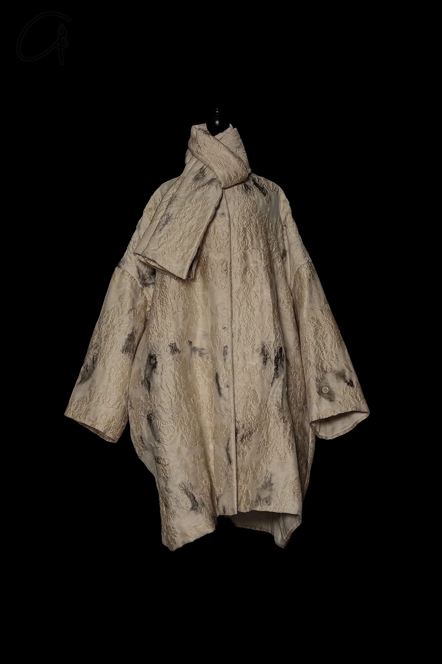 Mutedance 24 Autumn and Winter Loose Scarf Wool Silk Flower Dye Jacket MD-MD24FW29-hoary - Image 9