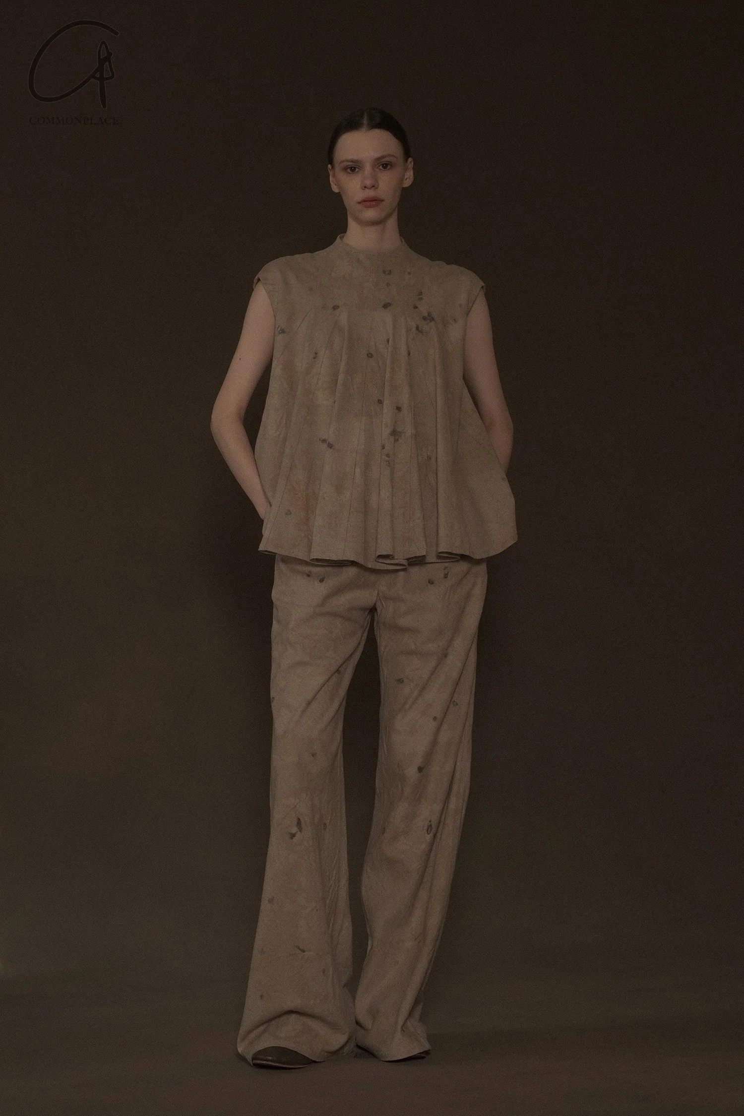 Mutedance 24 Autumn and Winter Loose Silk Cashmere Flower Dye Trousers MD-MD24FW51-SAND MD24FW50 - Image 6