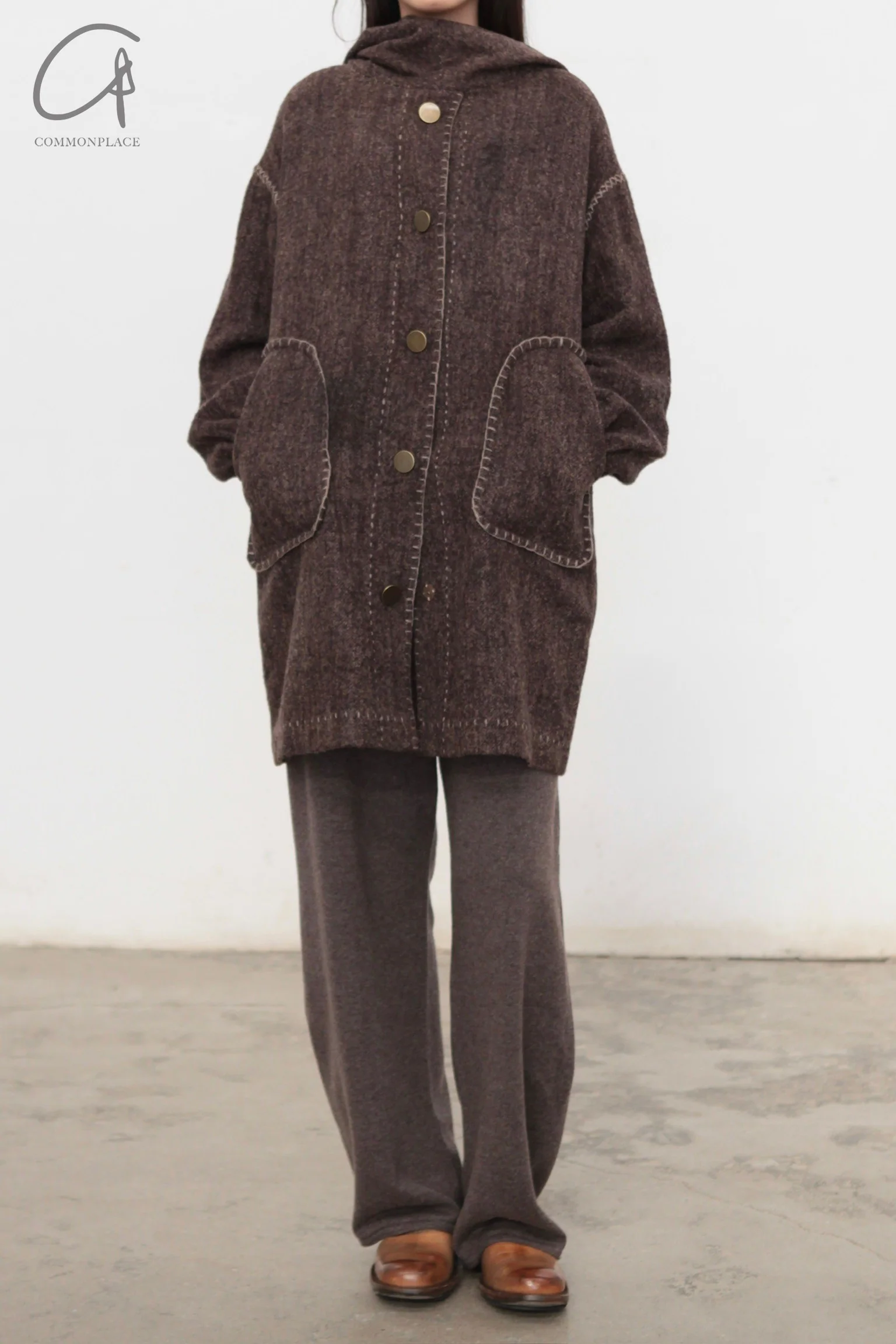 Mutedance 24 Autumn and Winter Scarf Buttoned Jacket Series MD-MD24FW07-BROWN - Image 5