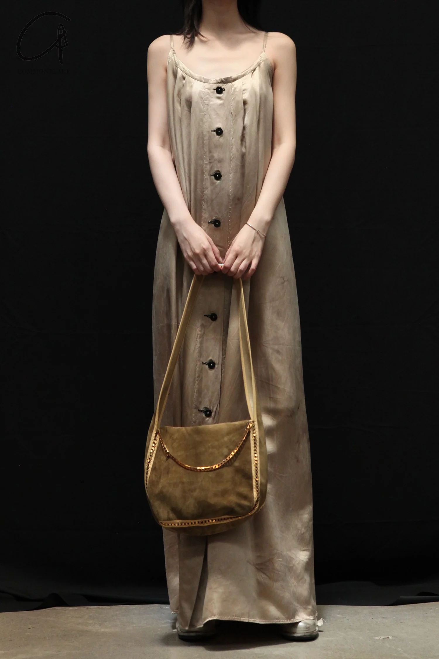 Mutedance 24 Spring/Summer Printed Flowing Long Dress MD-MD24SS30-K khaki PM141 - Image 3
