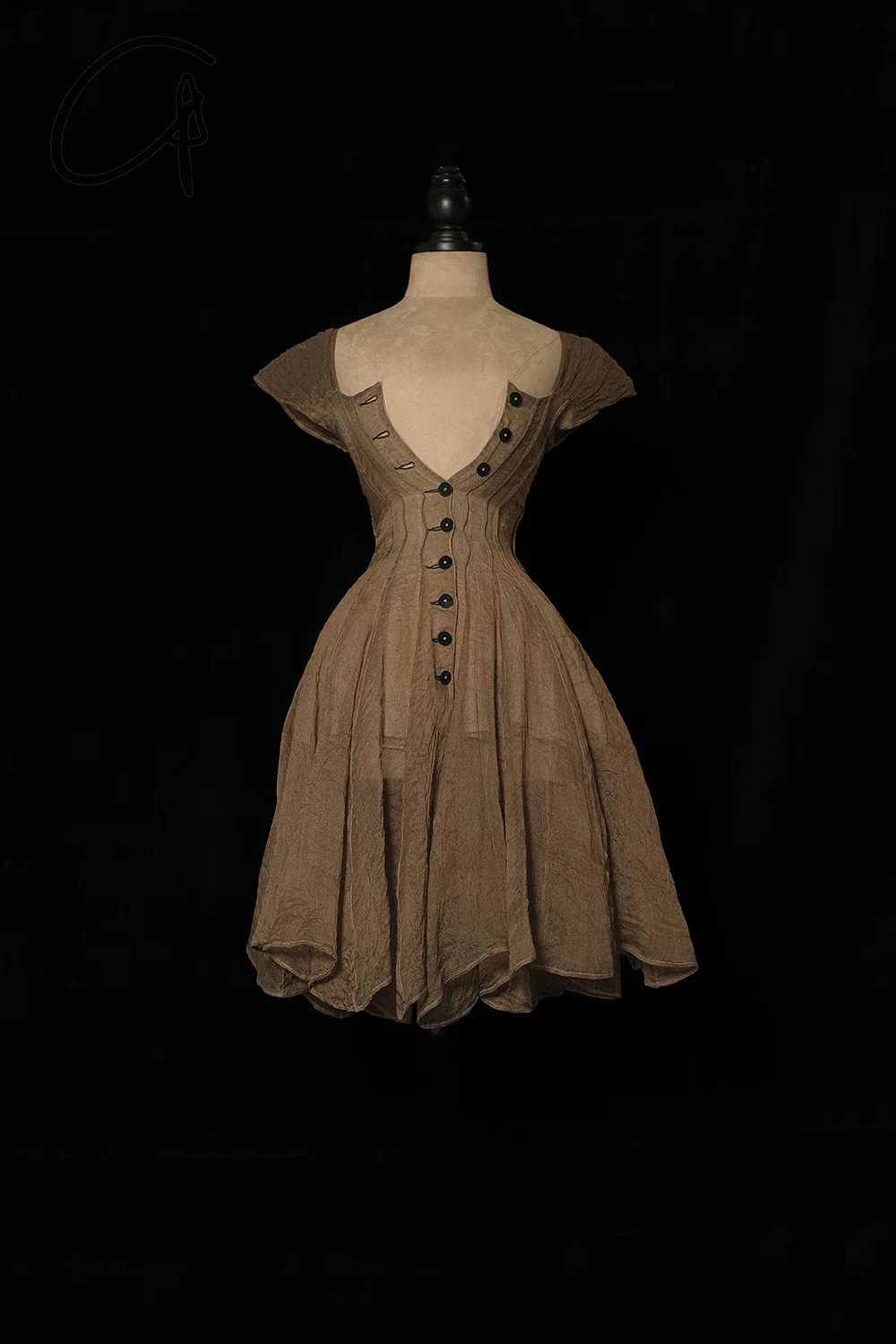 Mutedance 24 Spring/Summer Shell Sleeve Waist Short Dress MD-MD24SS17-KHAKI PM138 - Image 4