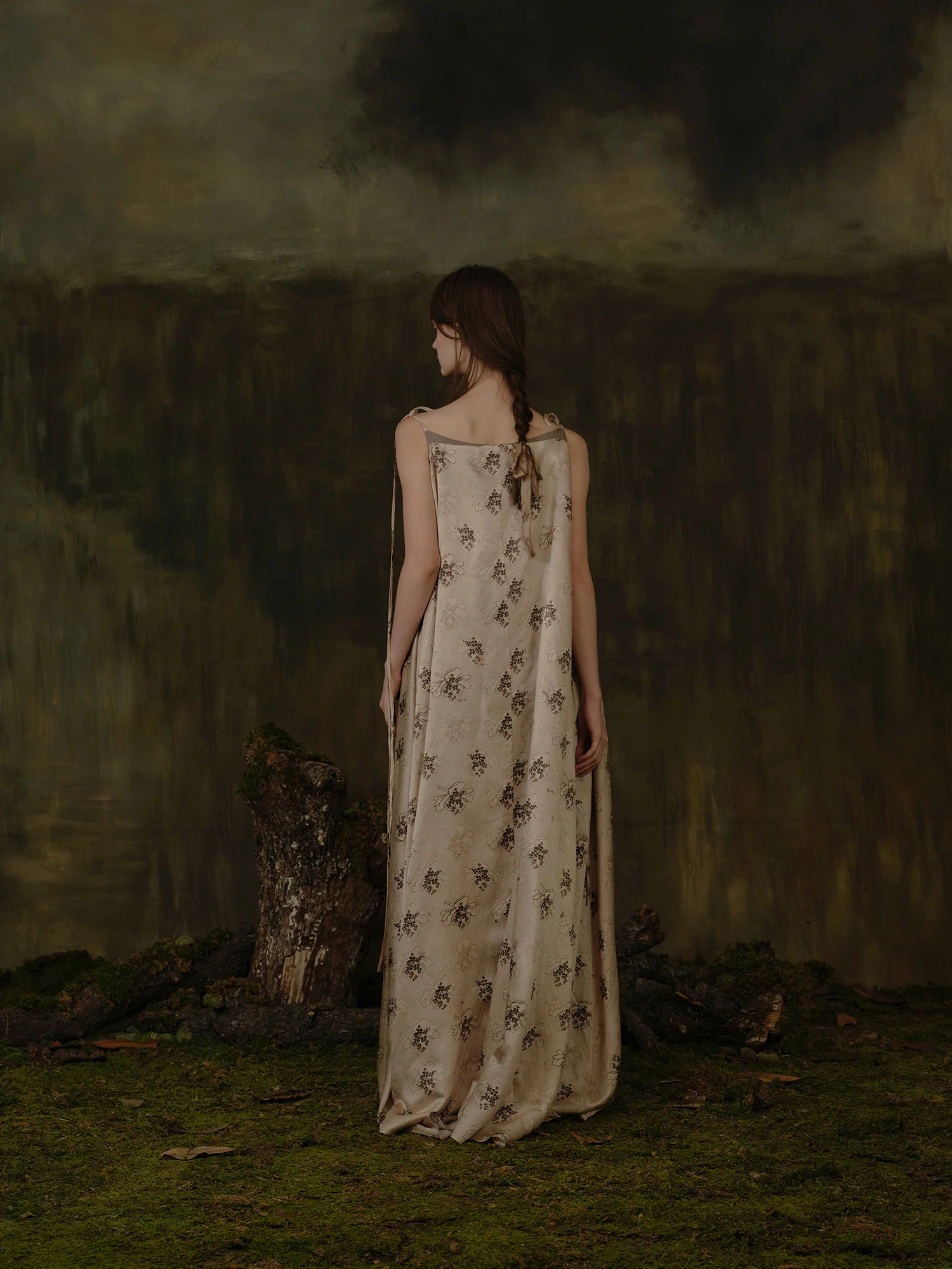 Mutedance 25 Autumn and Winter Splicing Suspender Dress Flower Dye MD-MD25FW118-khaki - Image 12