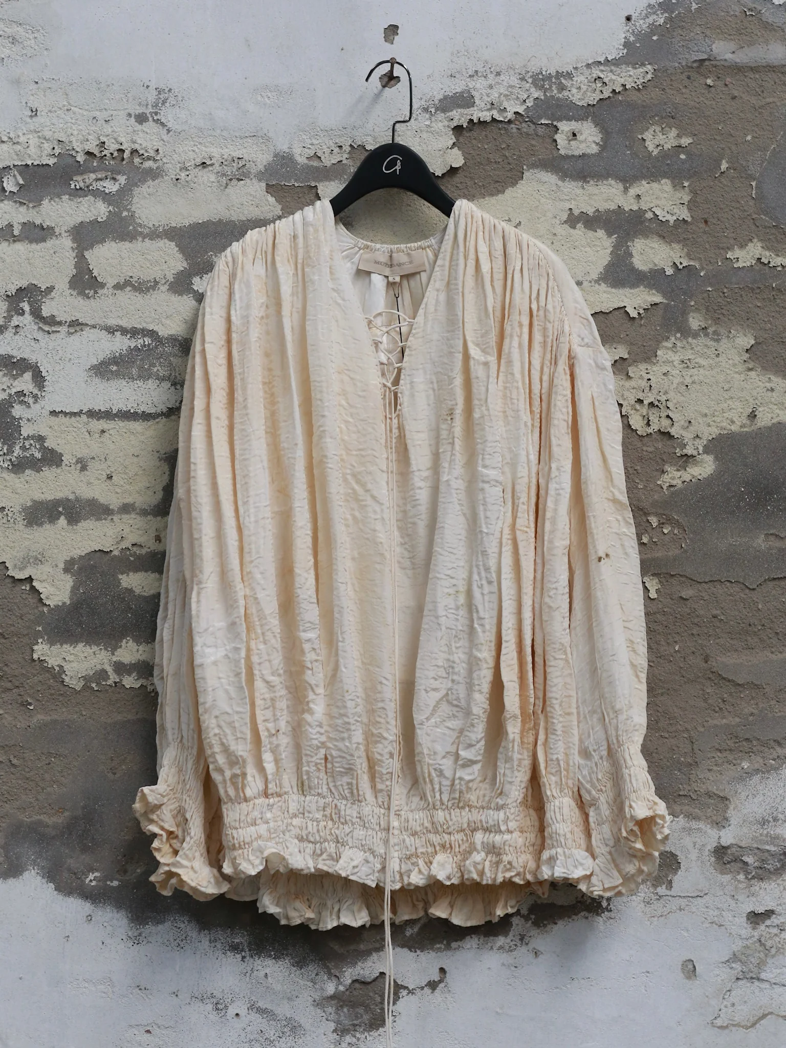 Mutedance 25 Autumn/Winter Drawstring V-Neck Shirt Hand-dyed Classic MD-MD25FW48-nude (MD25FW47) - Image 4