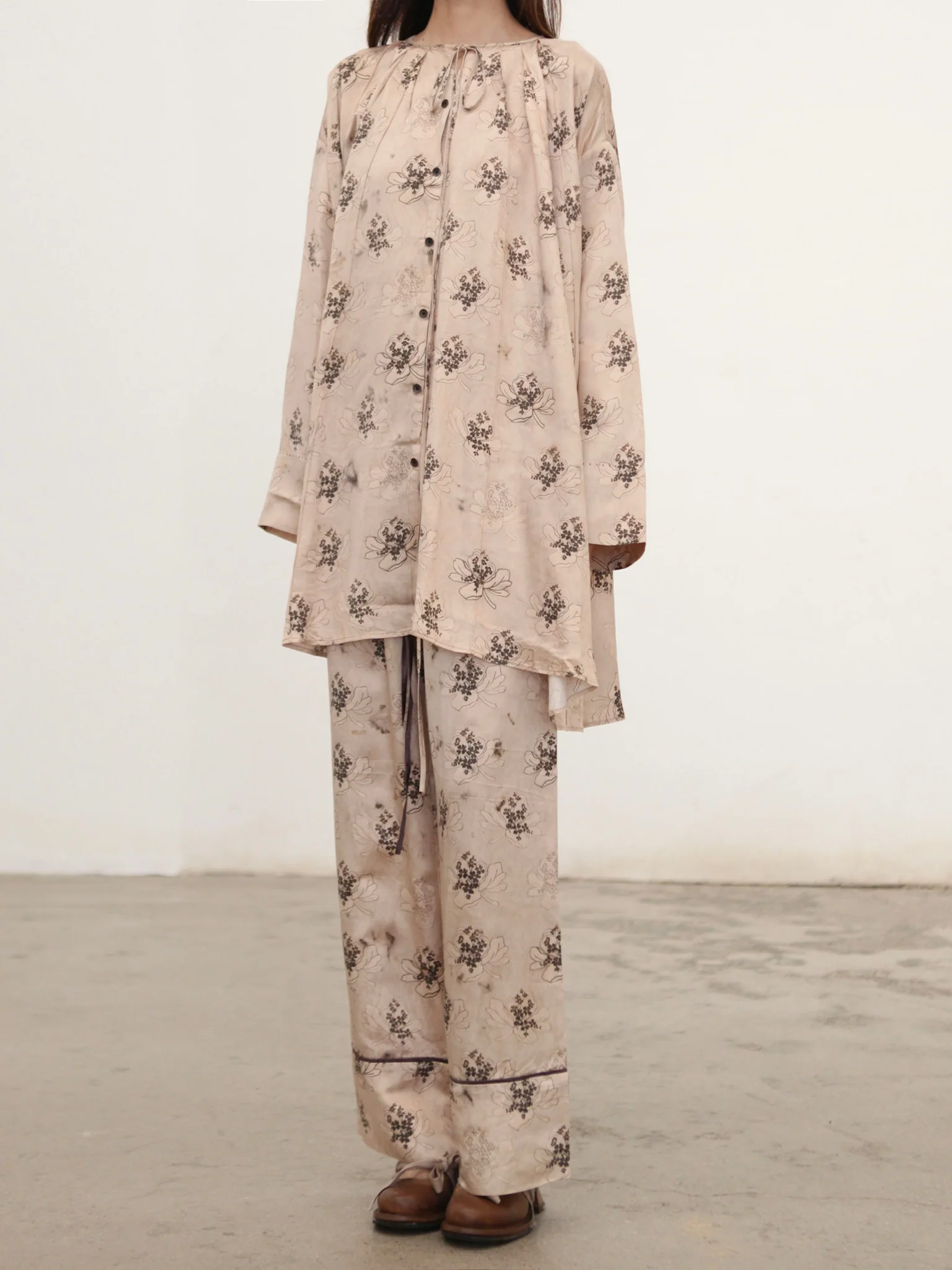 Mutedance 25 Autumn/Winter Elastic Waist Drawstring Loose Casual Pants Flower Dye MD-MD25FW80-khaki (MD25FW77) - Image 7
