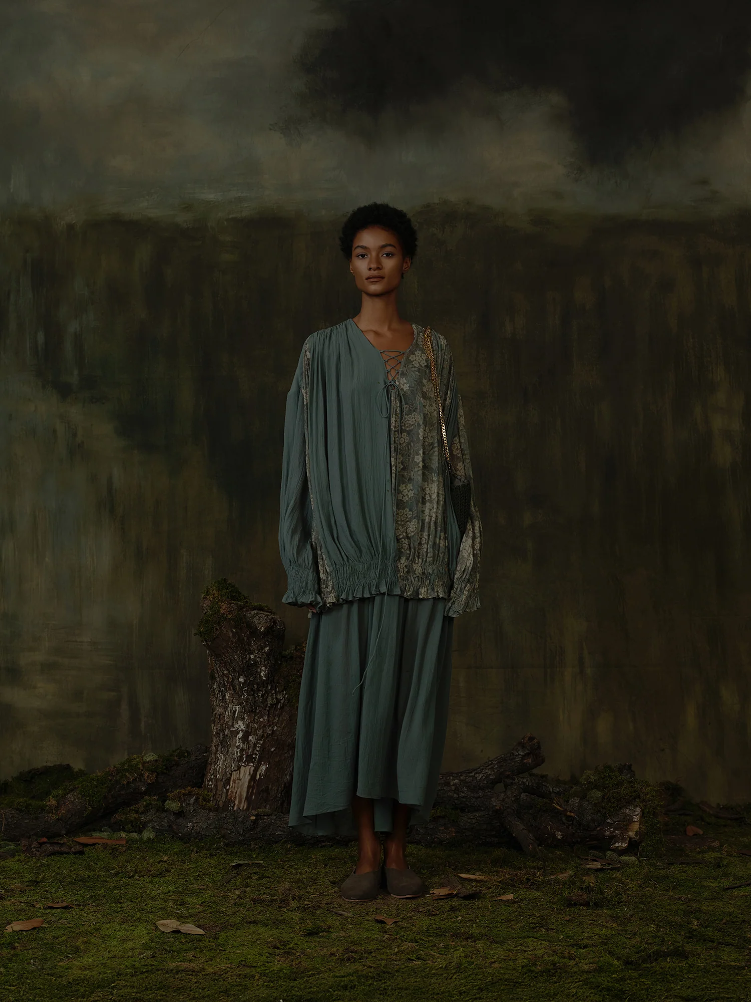 Mutedance 25 Autumn/Winter V-neck silk dress MD-MD25FW31-green (MD25FW30) - Image 8