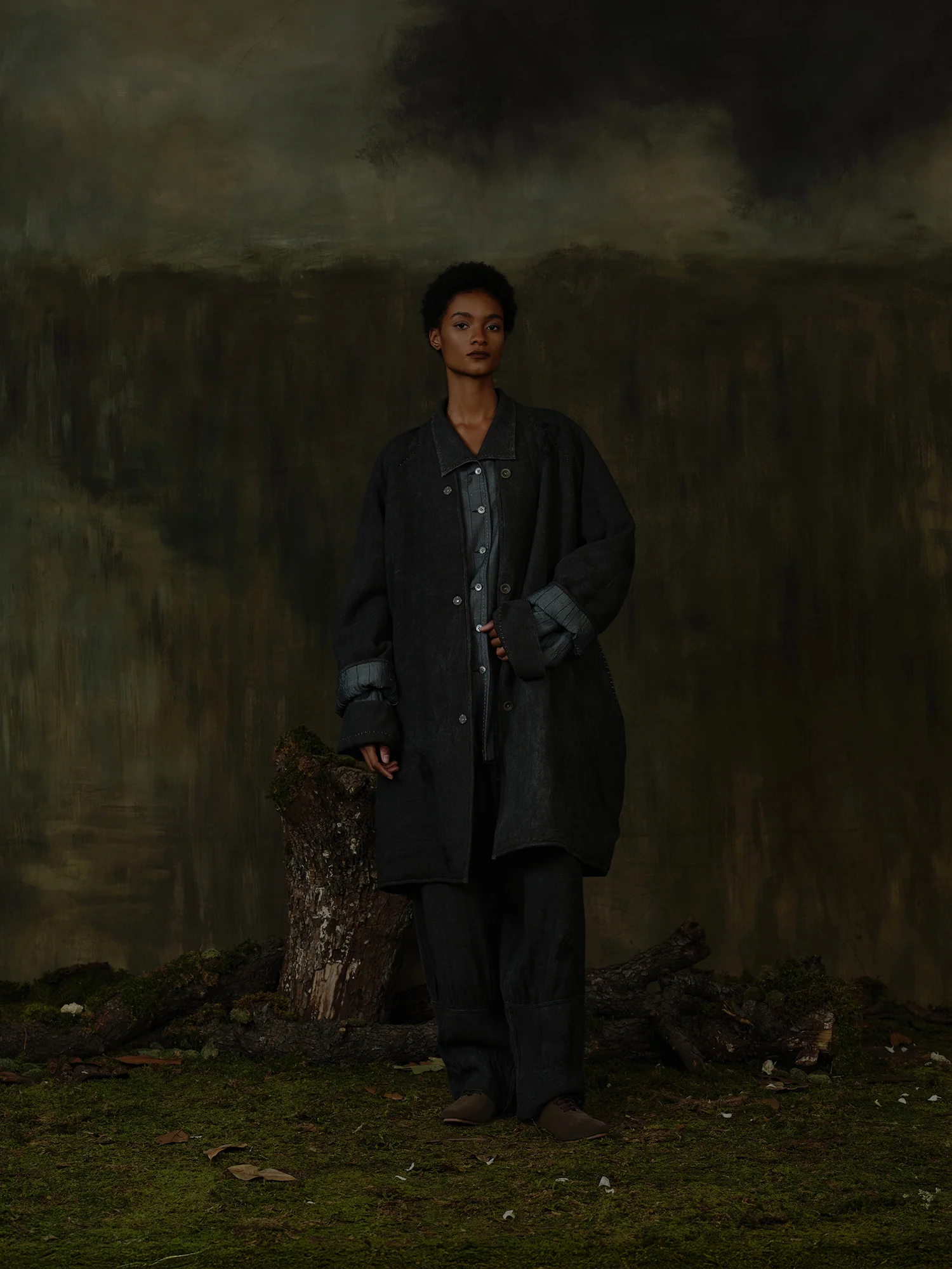 Mutedance Fall/Winter 2025 Mid-Length V-Neck Reversible Coat MD-MD25FW23-gray - Image 7