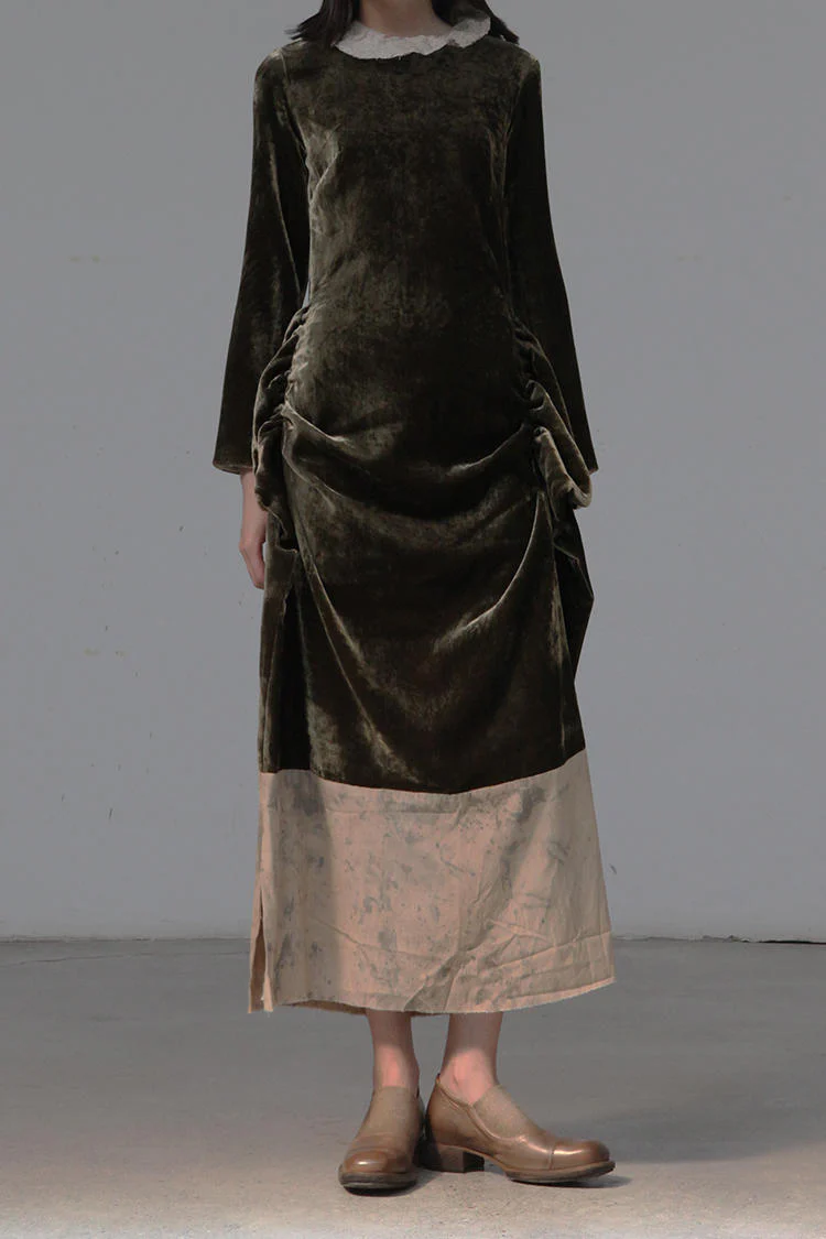 MUTEDANCE MD19FWTH01-7 Velvet lace collar dyed dress