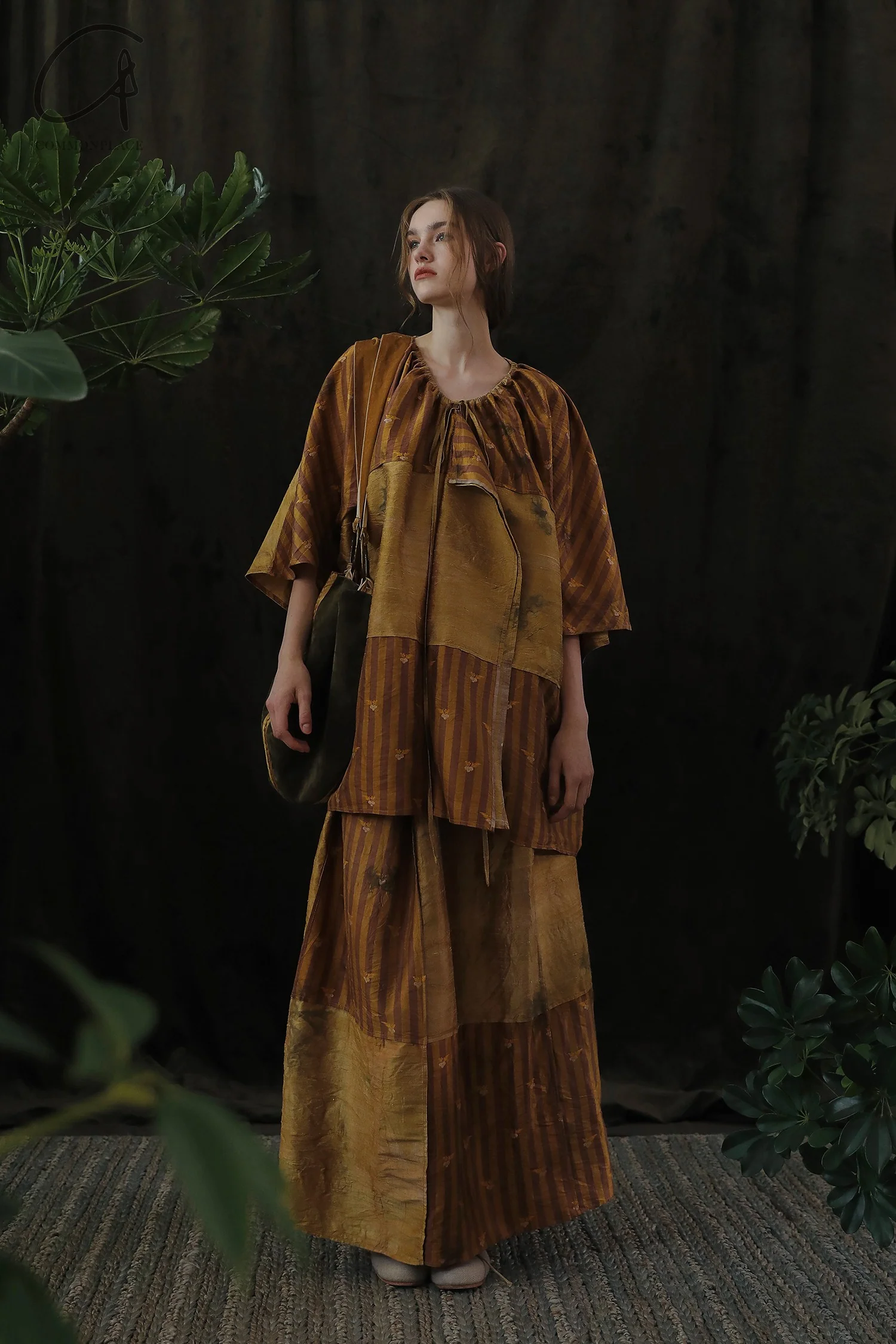 Mutedance 24 Spring/Summer Loose Drawstring V-Neck Top MD-MD24SS88-JIUJIN Old Gold PM125 - Image 6