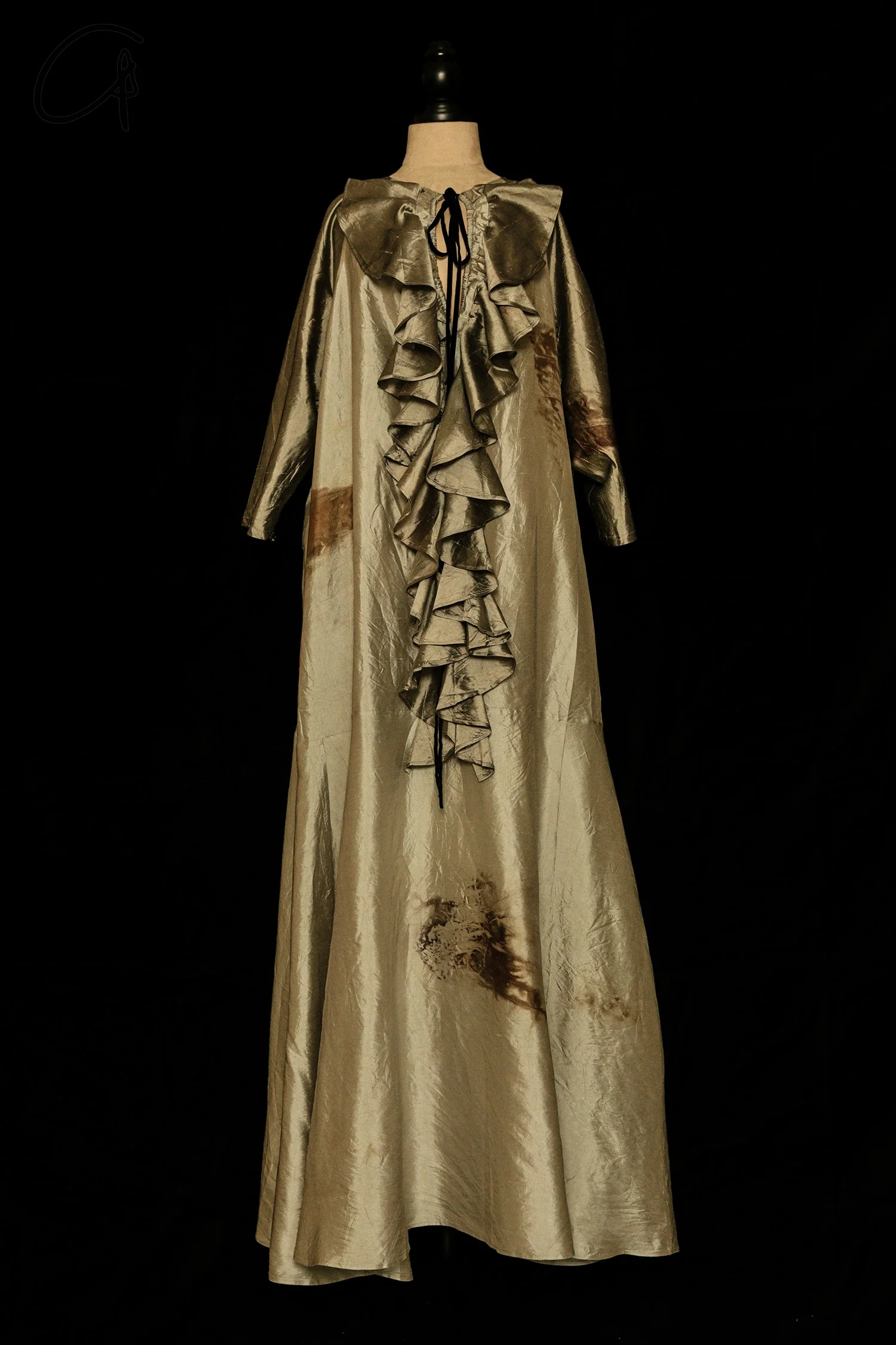 MUTEDANCE pile flower real silk dress md22FW50 gray green PM48 - Image 8