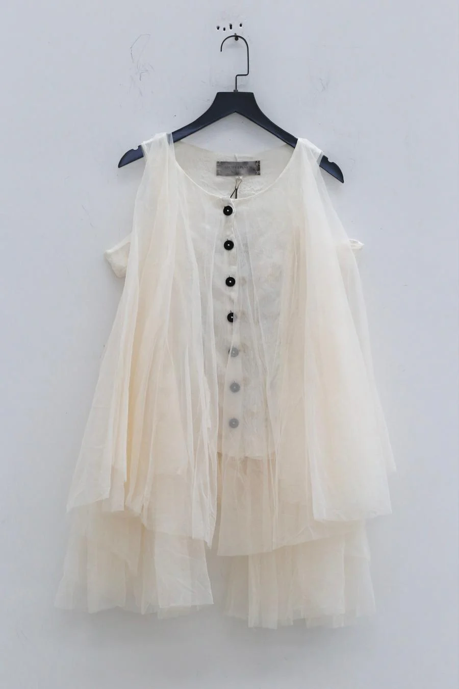 MUTEDANCE spliced button-down gauze top handmade MD-MD23SS39-HRB flower-dyed white