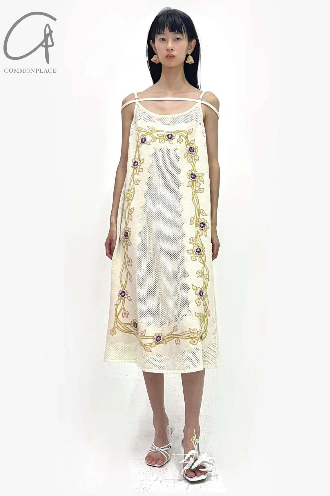 NAN KNITS 24 spring and summer gem jacquard suspender dress N24SSDR15 light yellow - Image 5