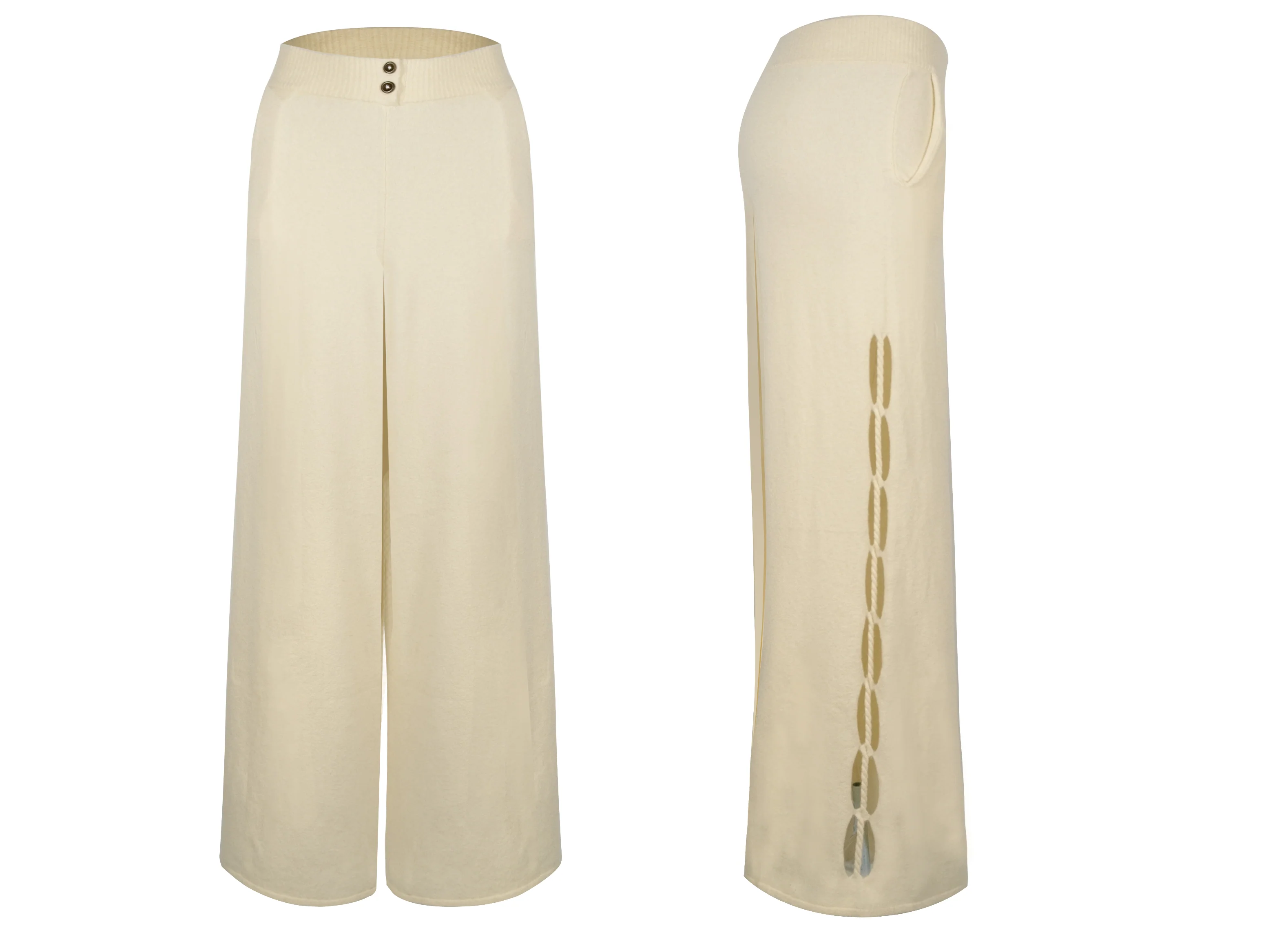 NAN KNITS 25 Autumn and Winter Hollow Cable Wide Leg Pants NAN-N25AWTR05WHI-BAI White - Image 5