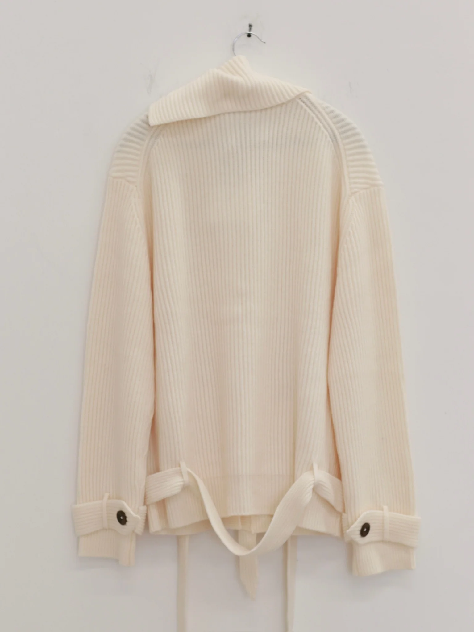 NAN KNITS 25 Autumn and Winter Ribbon Collar Slant-Breasted Jacket NAN-N25AWCOA07WHI-BAI White - Image 4