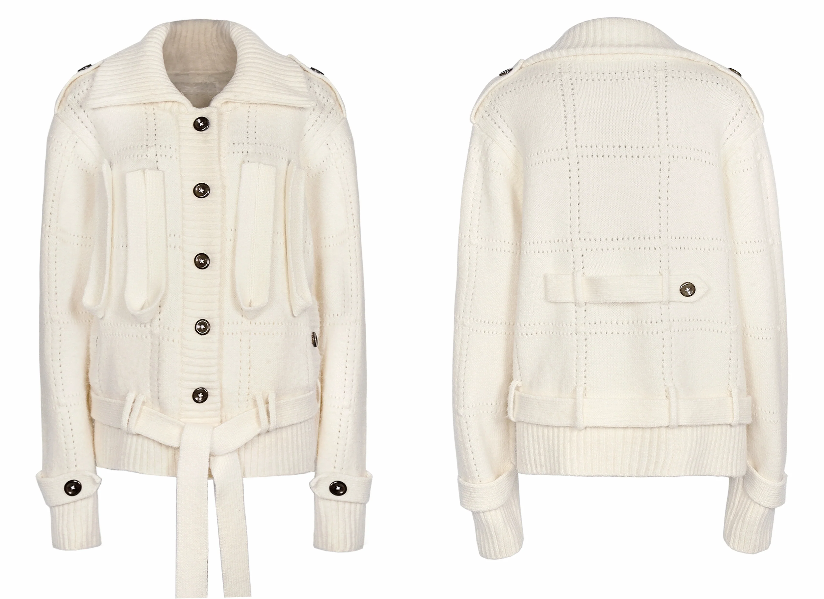 NAN KNITS 25 Autumn and Winter Ribbon Jacket NAN-N25AWCOA06-BAI White - Image 5