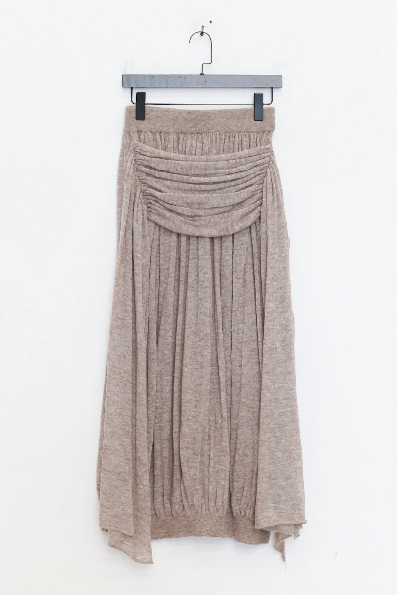 NAN KNITS 25 Autumn/Winter Ribbon Asymmetrical Neck Base Layer Top / Pleated Skirt NAN-N25AWSK12-KQ Khaki Skirt (N25AWBAS08BRO)