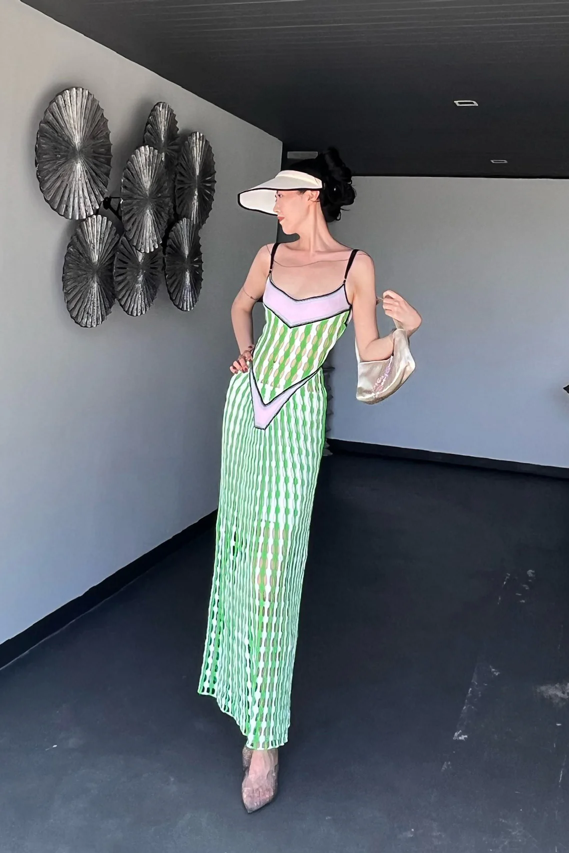 NAN KNITS Two-tone eyelet suspender long skirt with inner layer NAN-22051651-LV Green - Image 21