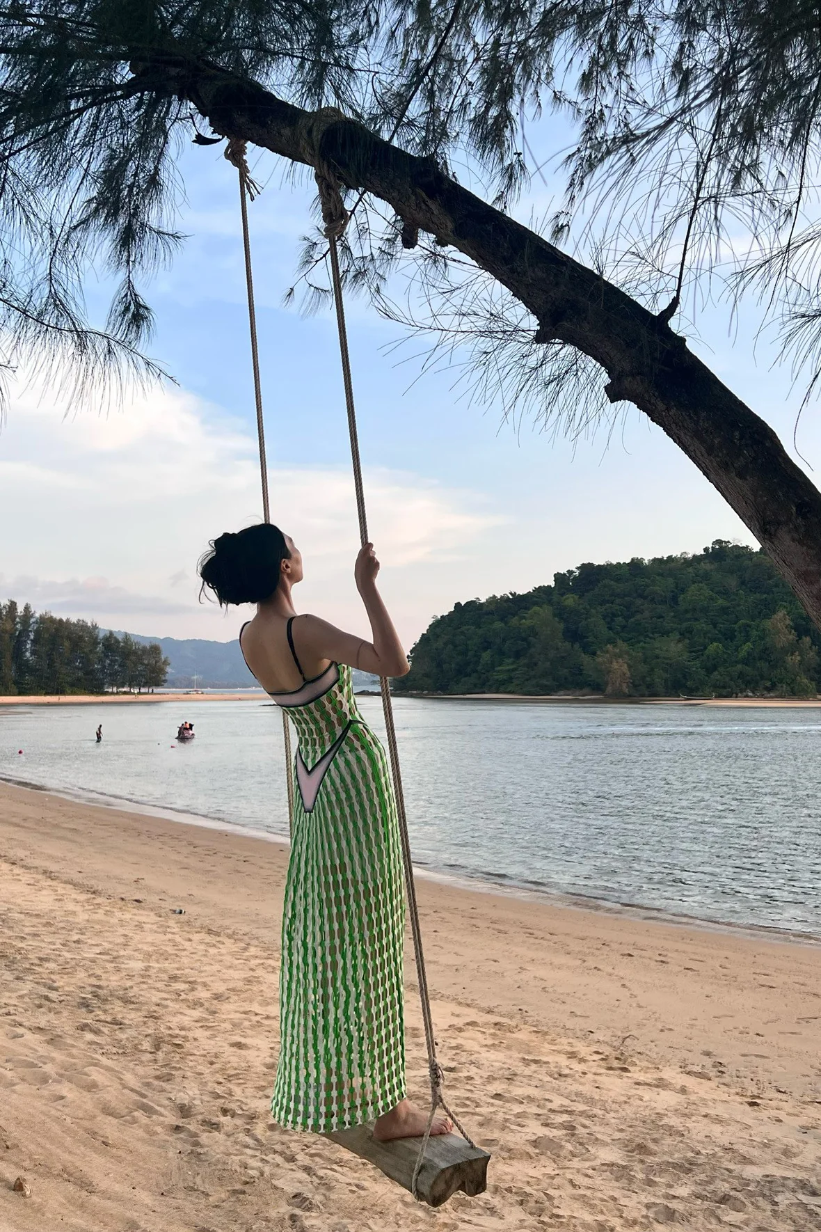 NAN KNITS Two-tone eyelet suspender long skirt with inner layer NAN-22051651-LV Green - Image 23